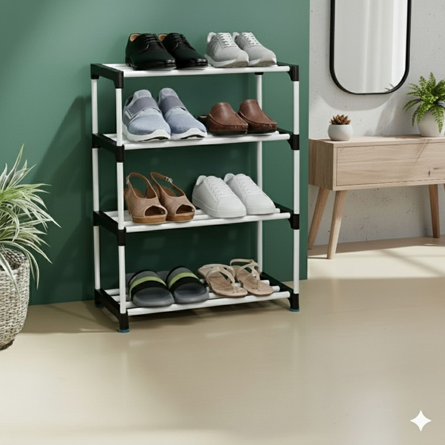 Image of YASHVI Plastic Shoe Stand (Plastic Material, black, 4 Shelves, DIY(Do-It-Yourself))