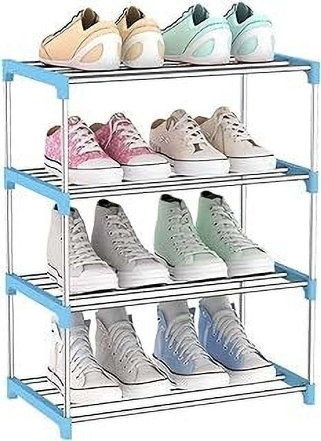 Image of RKE Storage Rack 4 Layers Plastic Collapsible Shoe Stand (Tray rack 4 row., 4 Shelves, DIY(Do-It-Yourself))