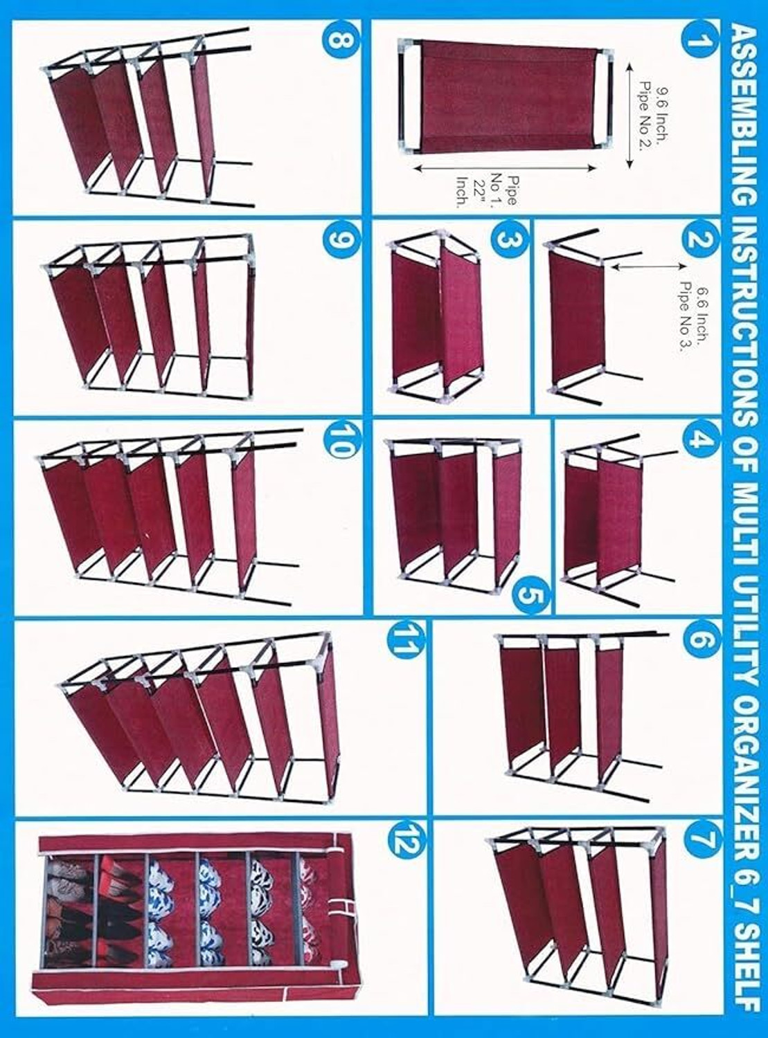 Image of RKE Foldable 6-Layer Shoe Rack with Cover | Dustproof & Portable Plastic Collapsible Shoe Stand (Black, 6 Shelves, DIY(Do-It-Yourself))