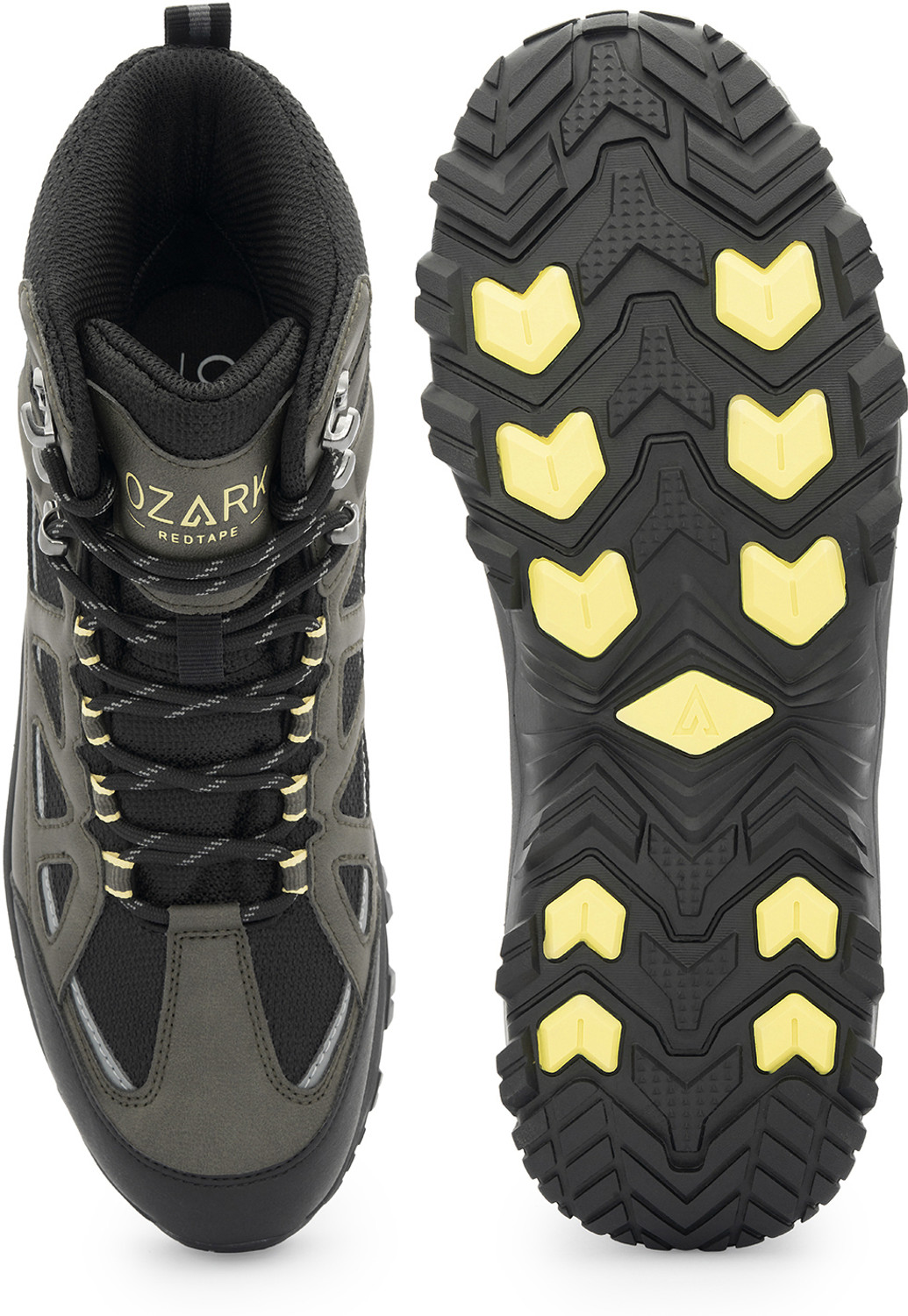 Image of RED TAPE Ozark High-Top Outdoor Hiking & Trekking Shoes For Men (Green, Black , 6)