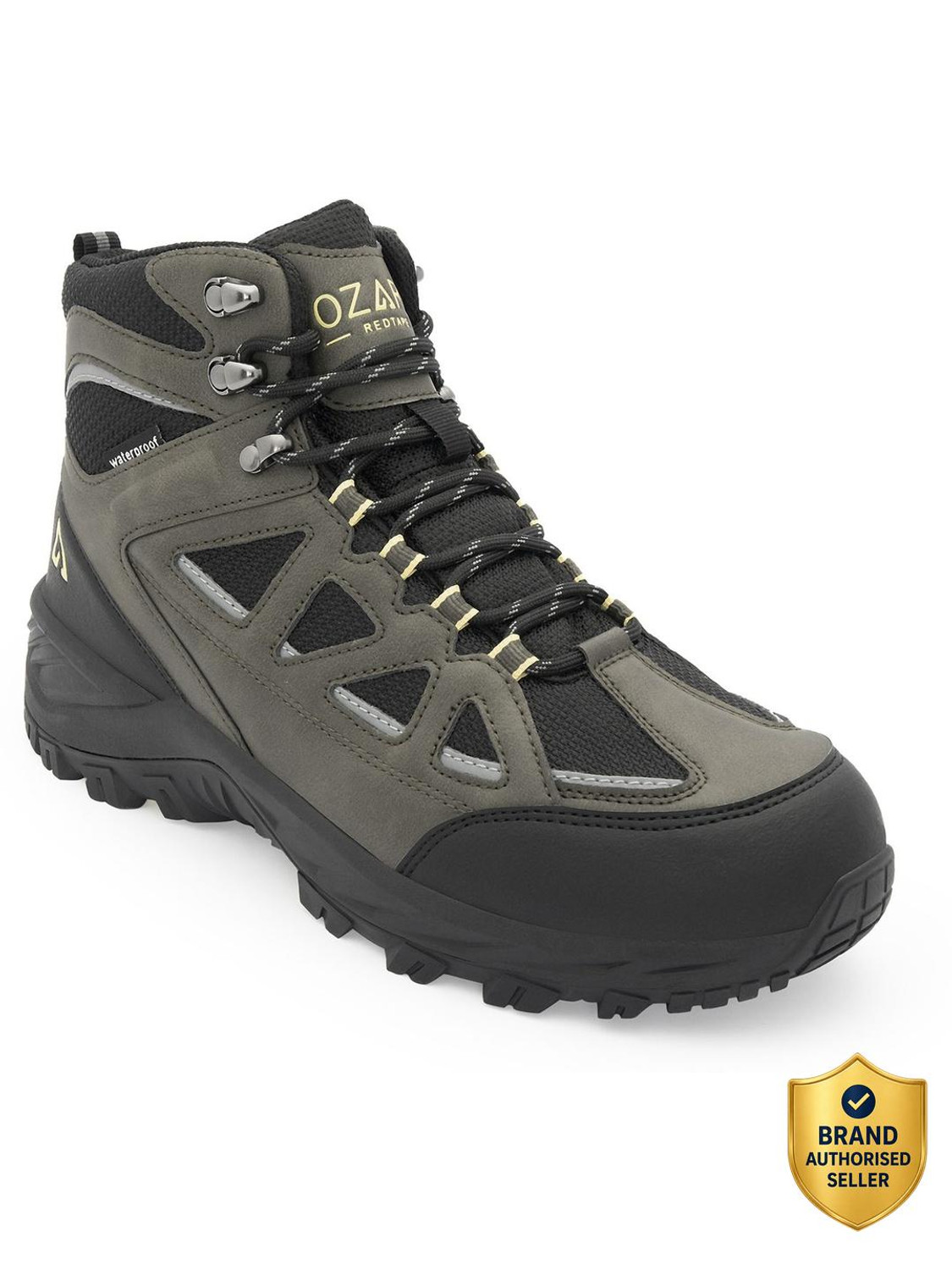 Image of RED TAPE Ozark High-Top Outdoor Hiking & Trekking Shoes For Men (Green, Black , 6)