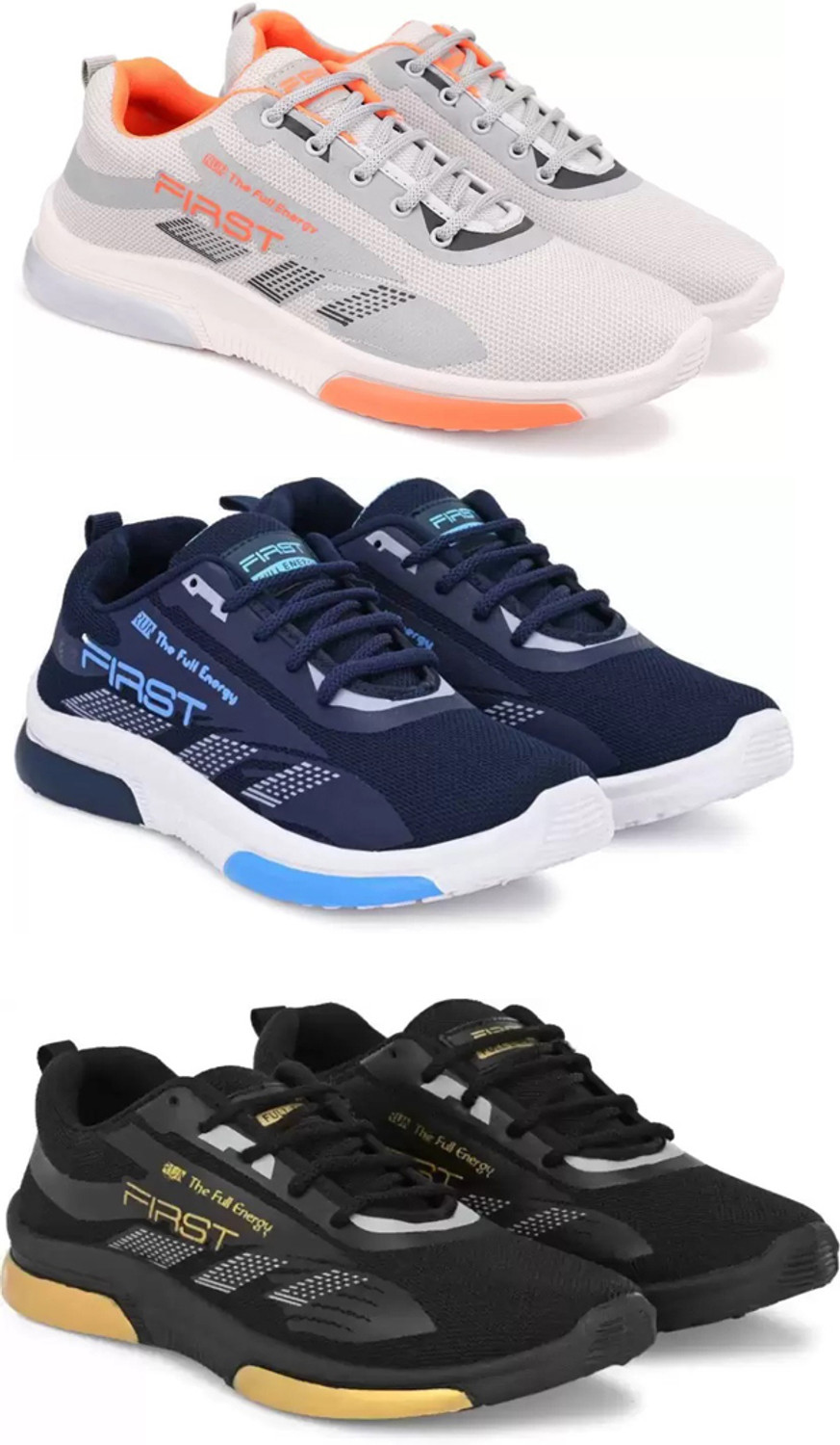 rkm Sport Shoe LaceUp Lightweight Multicolour Running Shoes For Men Pack Of 3 Running Shoes For Men (Multicolor , 8) - Image 1