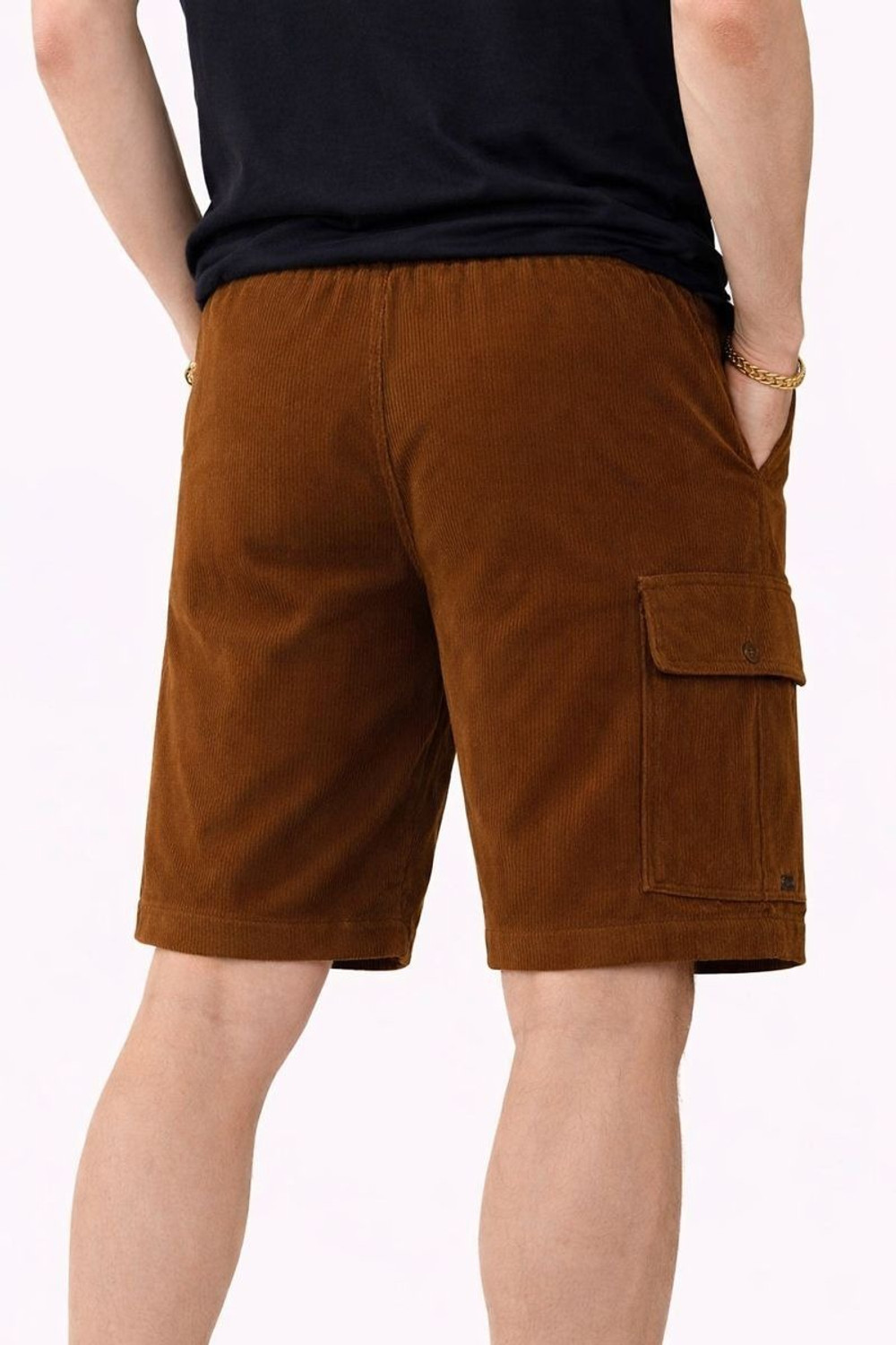 Image of Qvick Self Design Men Beige, Brown Cargo Shorts