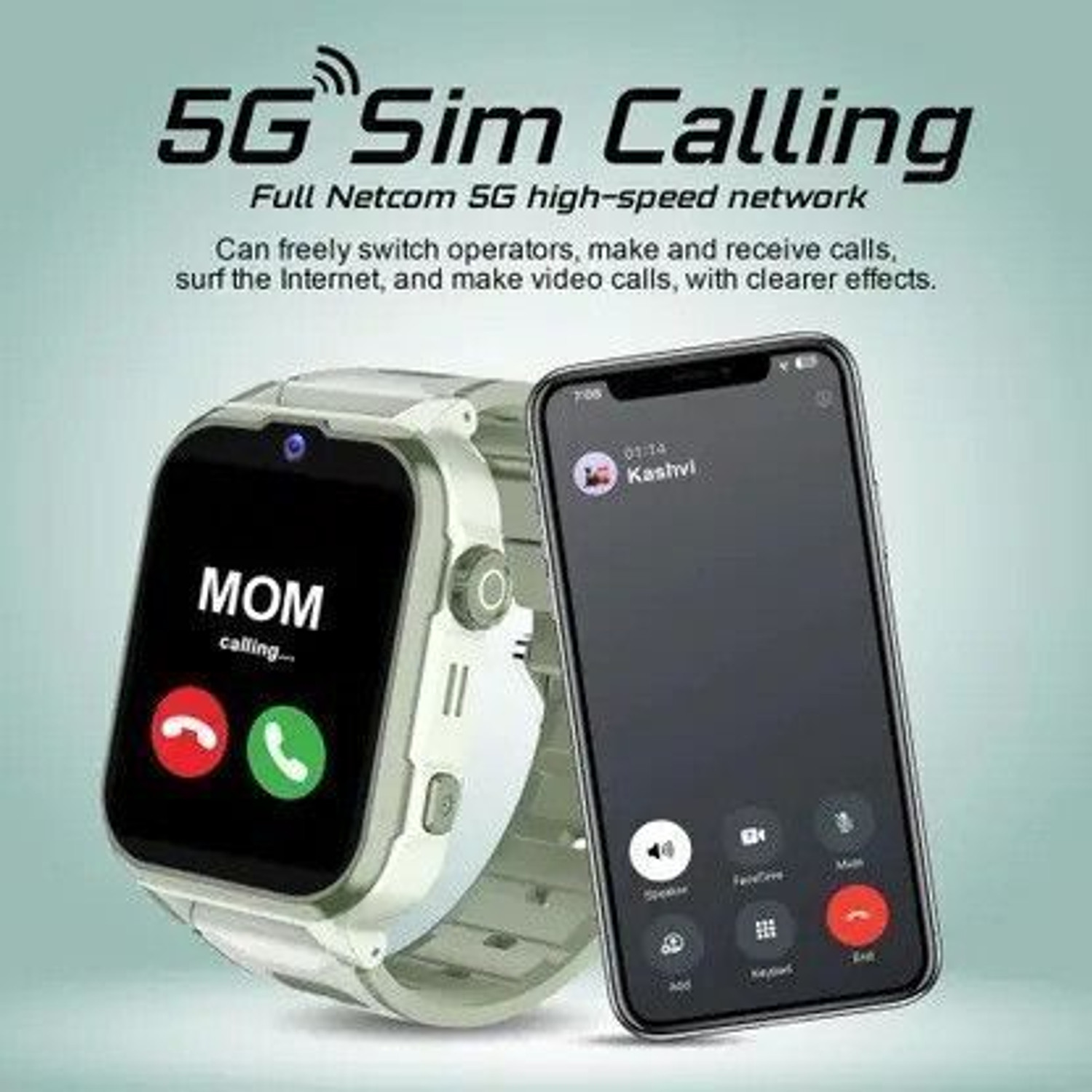 Image of Melbon 4G SmartWatch Specially for girls' safety & Kids GPS Tracker SOS Call Video Call Smartwatch (Green Strap, Free Size)