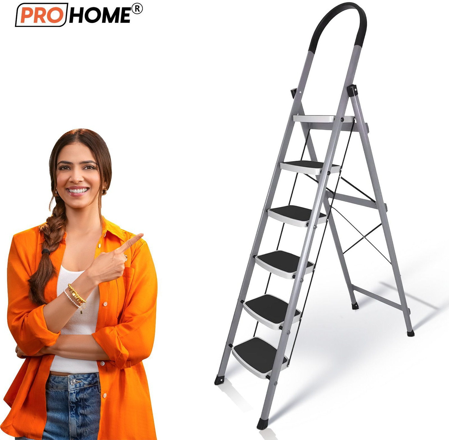 Image of Plantex Ladder for Home (2Meter /6.5 Feet) Stainless Steel Telescopic (EN131) Steel Ladder