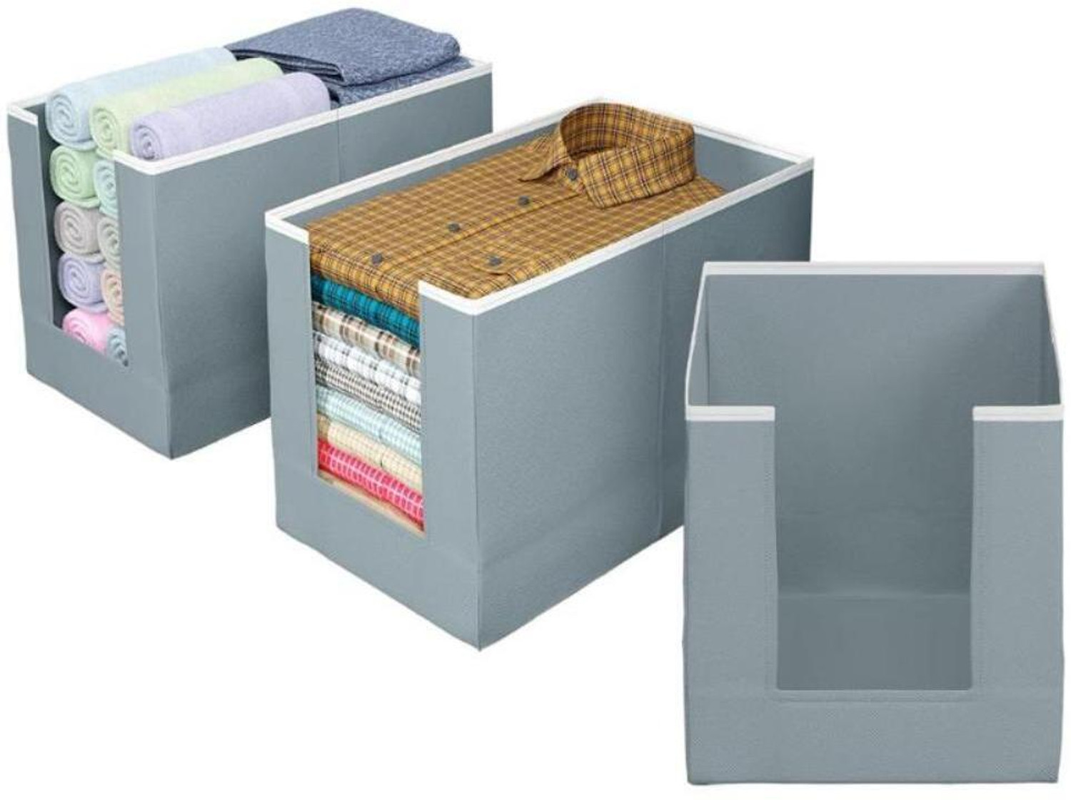 Image of IMCREATIONS 6 Pieces Non Woven Large Capacity Shirt Stacker Cloth Foldable & Stackable Cupboard Wardrobe /Closet Organizer with Handle For T-shirts, Shirts & Clothes (PACK6) (Grey)
