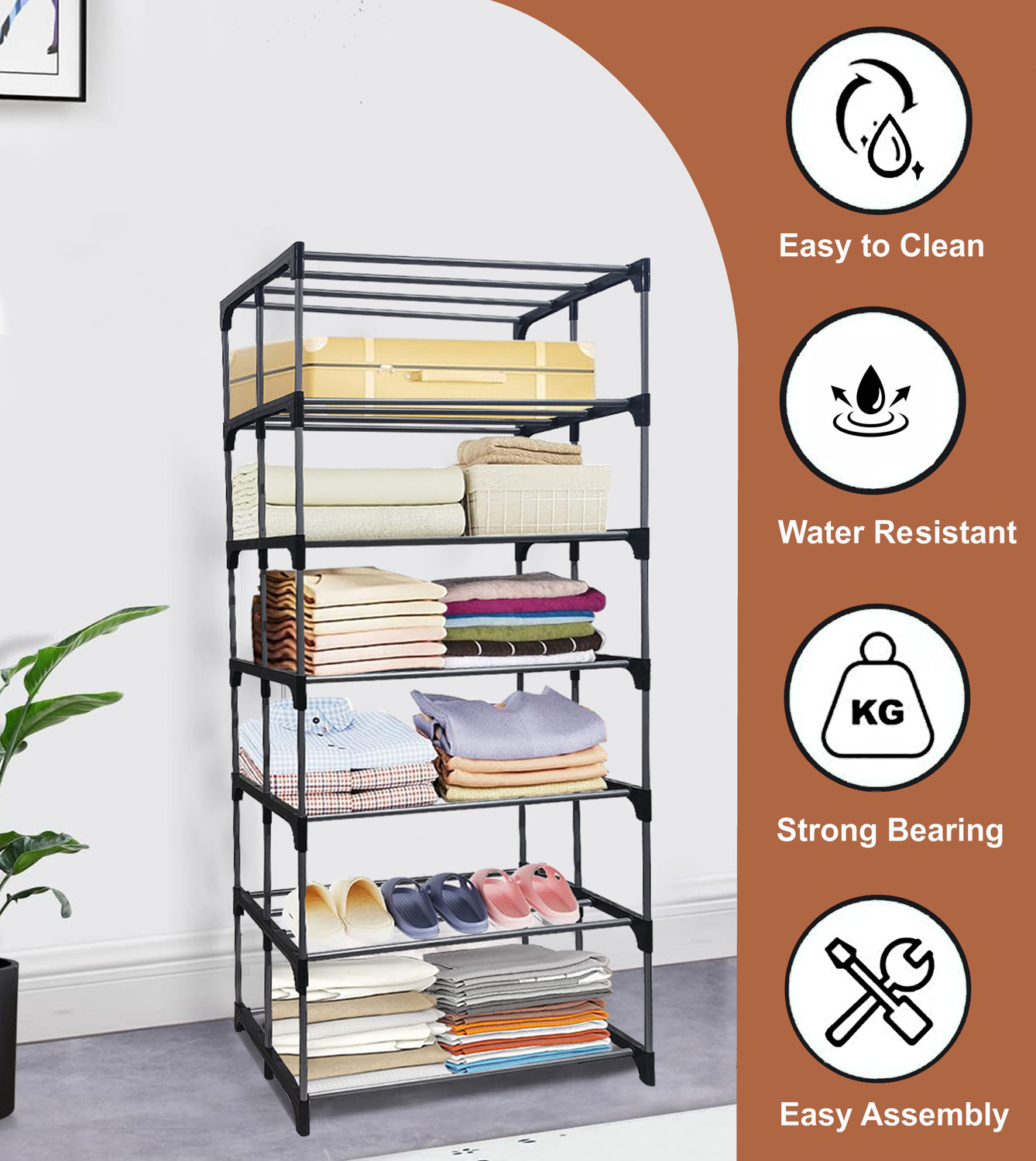 Image of Sasimo 8-Door 4-Shelf Plastic foldable Cupboard PC Collapsible Wardrobe (Finish Color - 4-White, DIY(Do-It-Yourself))