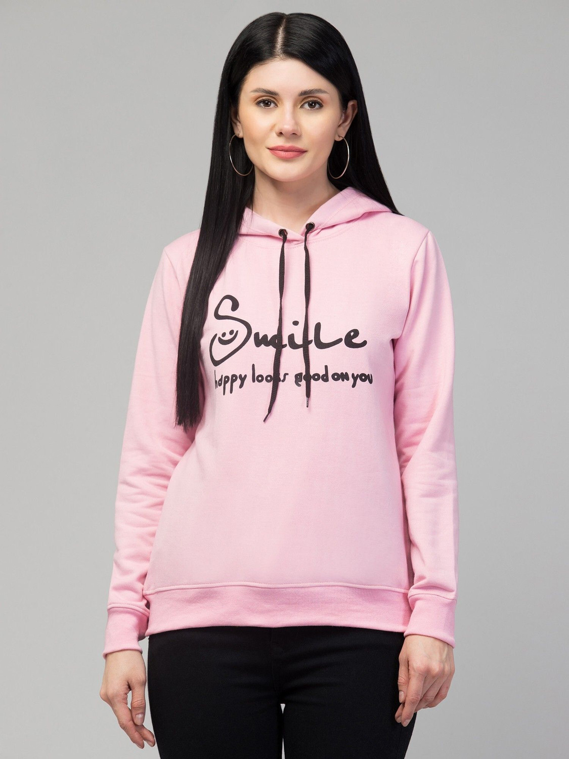 Image of Zyrofit Women Full Sleeve Solid Hooded Sweatshirt