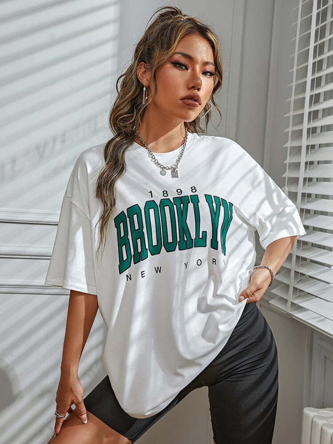 Image of RUBYKNITS Women Printed Round Neck Polyester White T-Shirt
