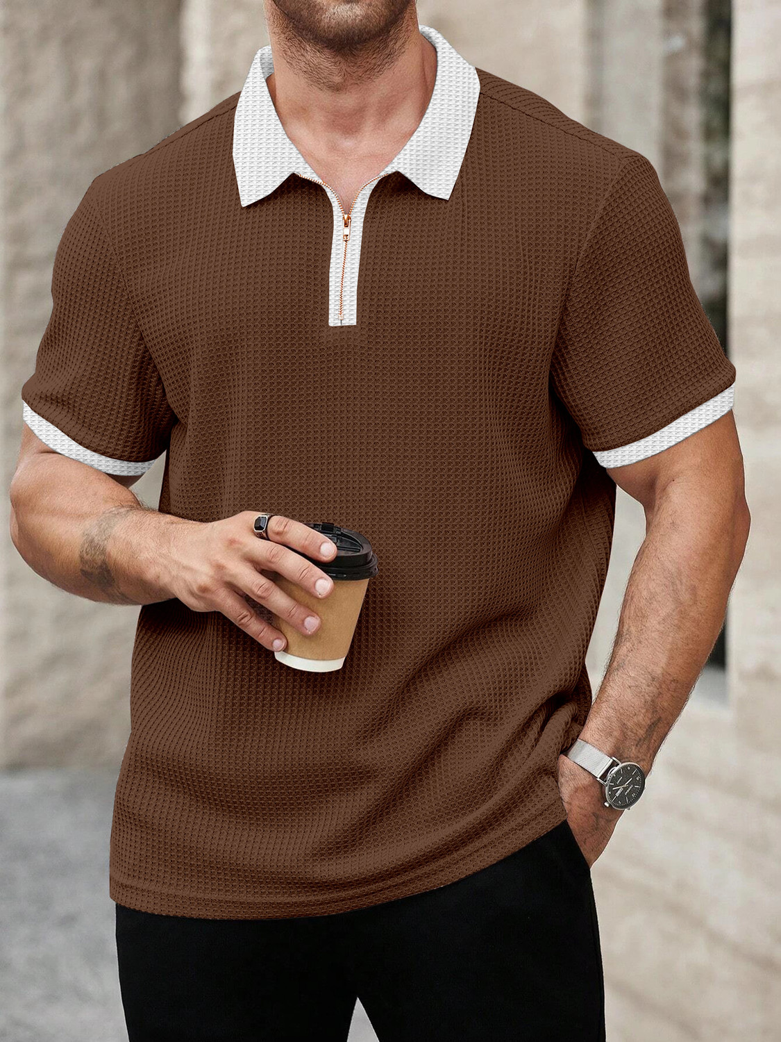 Image of Teezler Men Colorblock Round Neck Cotton Blend Green T-Shirt