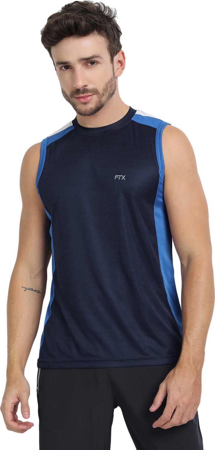 FTX Color Block Men Navy Blue T-Shirt Price in India - Buy FTX Color Block Men...