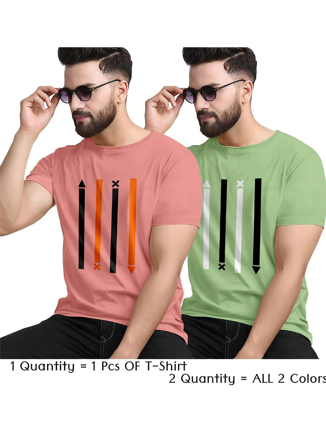 Image of R RIDACHY Pack of 2 Men Striped Round Neck Cotton Blend Multicolor T-Shirt