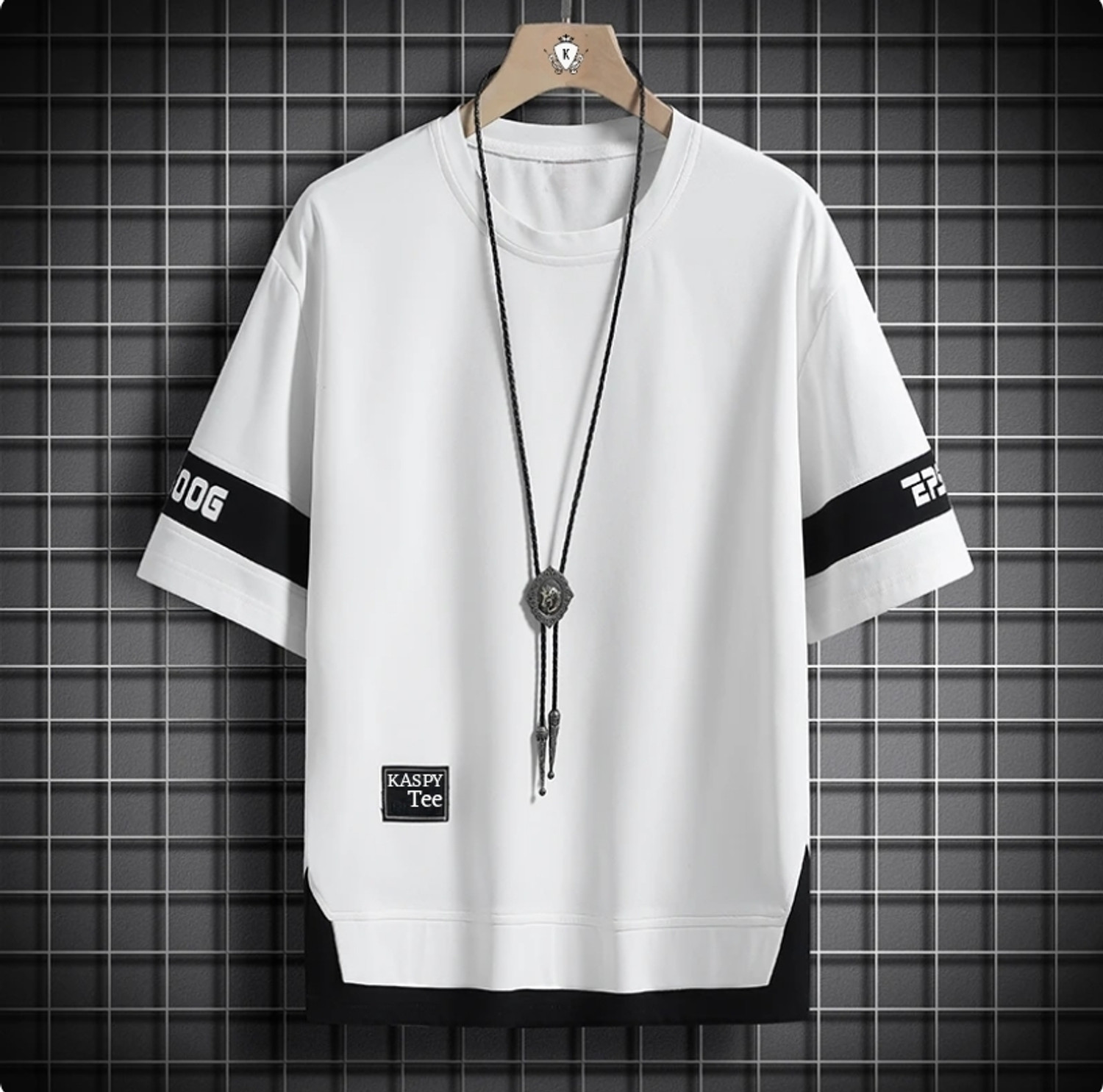 Image of Try This Men Printed Polo Neck Cotton Blend Black T-Shirt