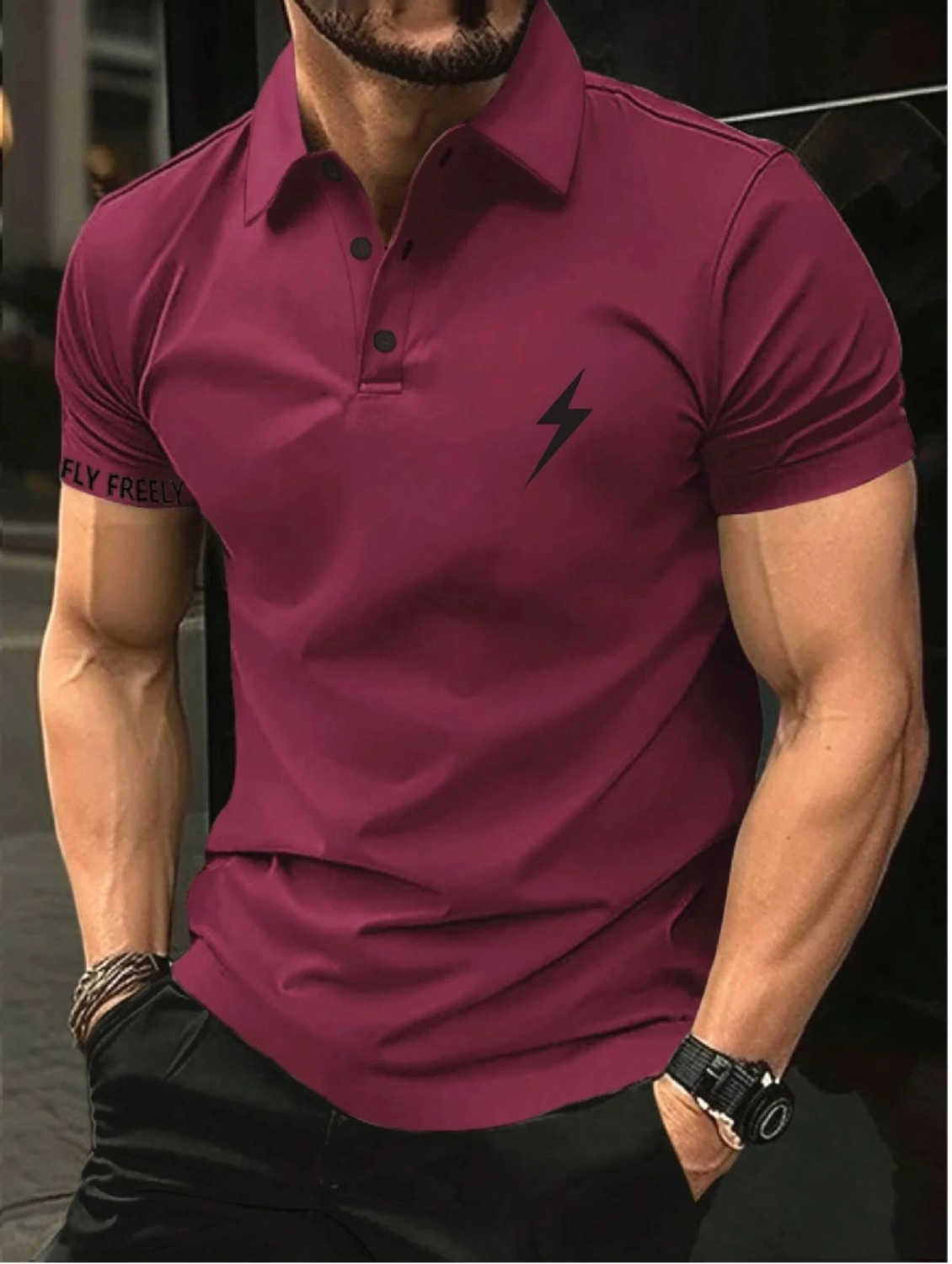 Image of KRSTITCH Men Solid Polo Neck Polycotton Maroon T-Shirt