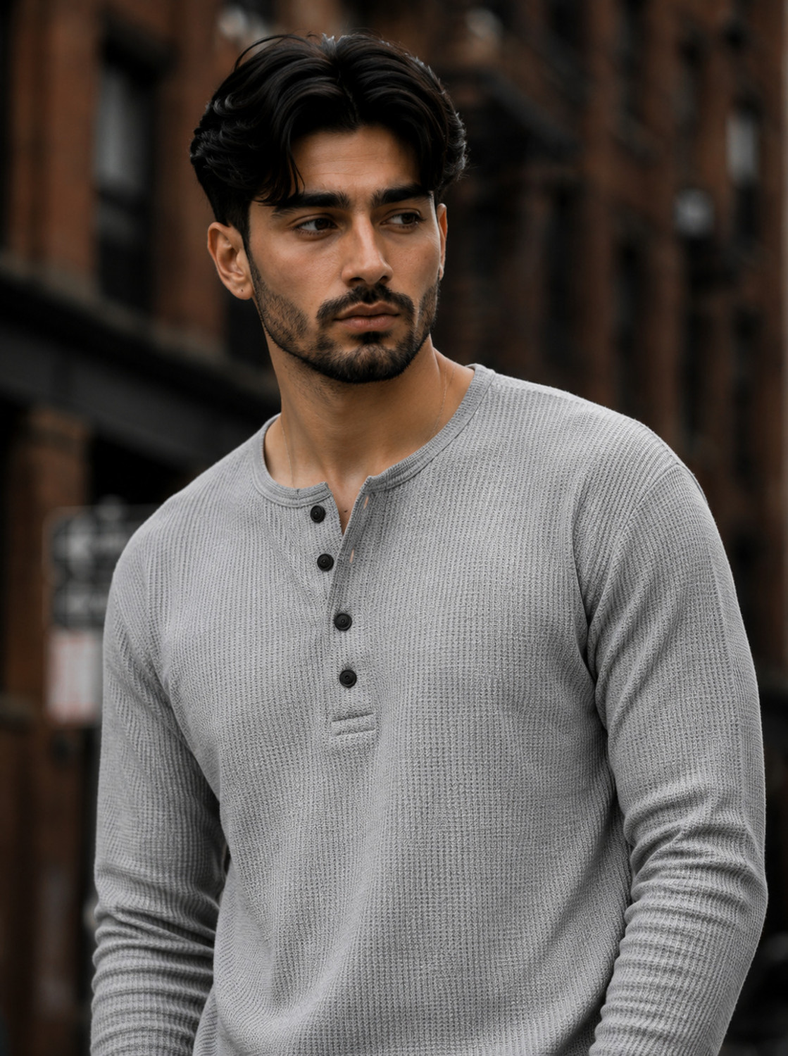 Image of NOOK Men Self Design Henley Neck Cotton Blend Pink T-Shirt