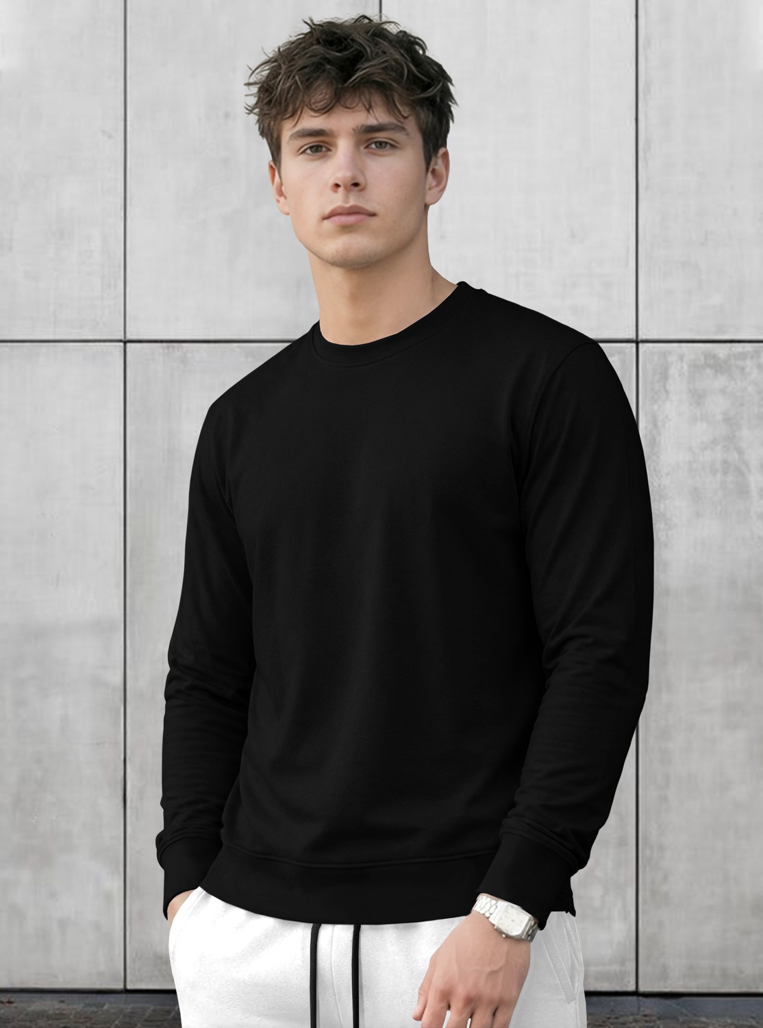 Image of Trillion Men Solid Henley Neck Polyester Black T-Shirt