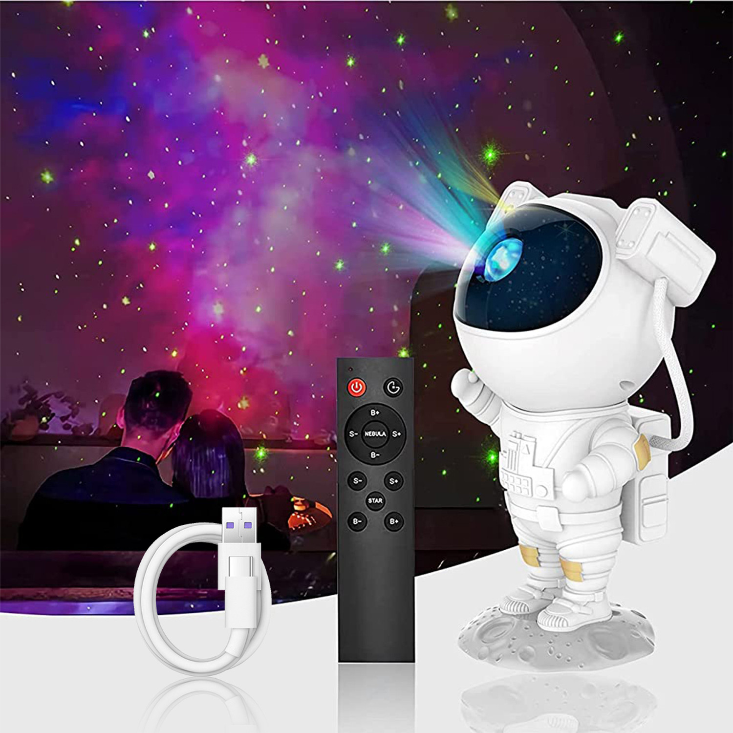 Image of Verilux Astronaut Projector Galaxy Night Light Projector Led Lamp with Remote Control Table Lamp (11.3 cm, White)
