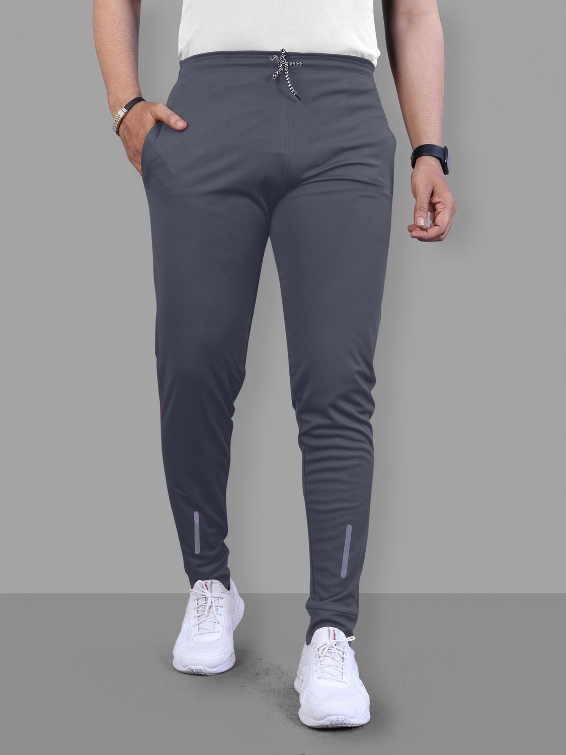 Image of ANAND Men Solid Grey Track Pants
