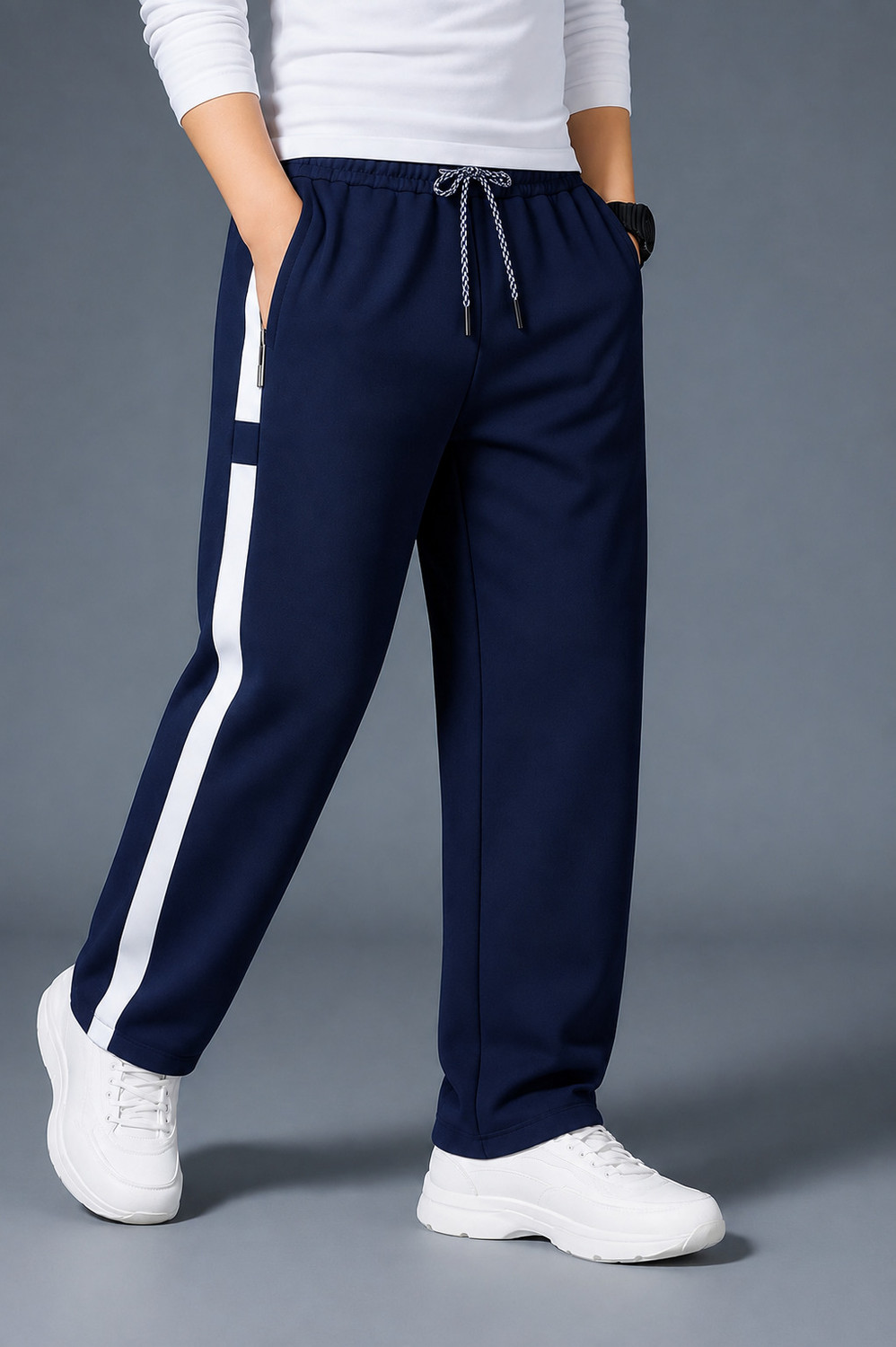 Image of Fruzis Fashion Pack of 2 Men Striped Dark Green, White Track Pants