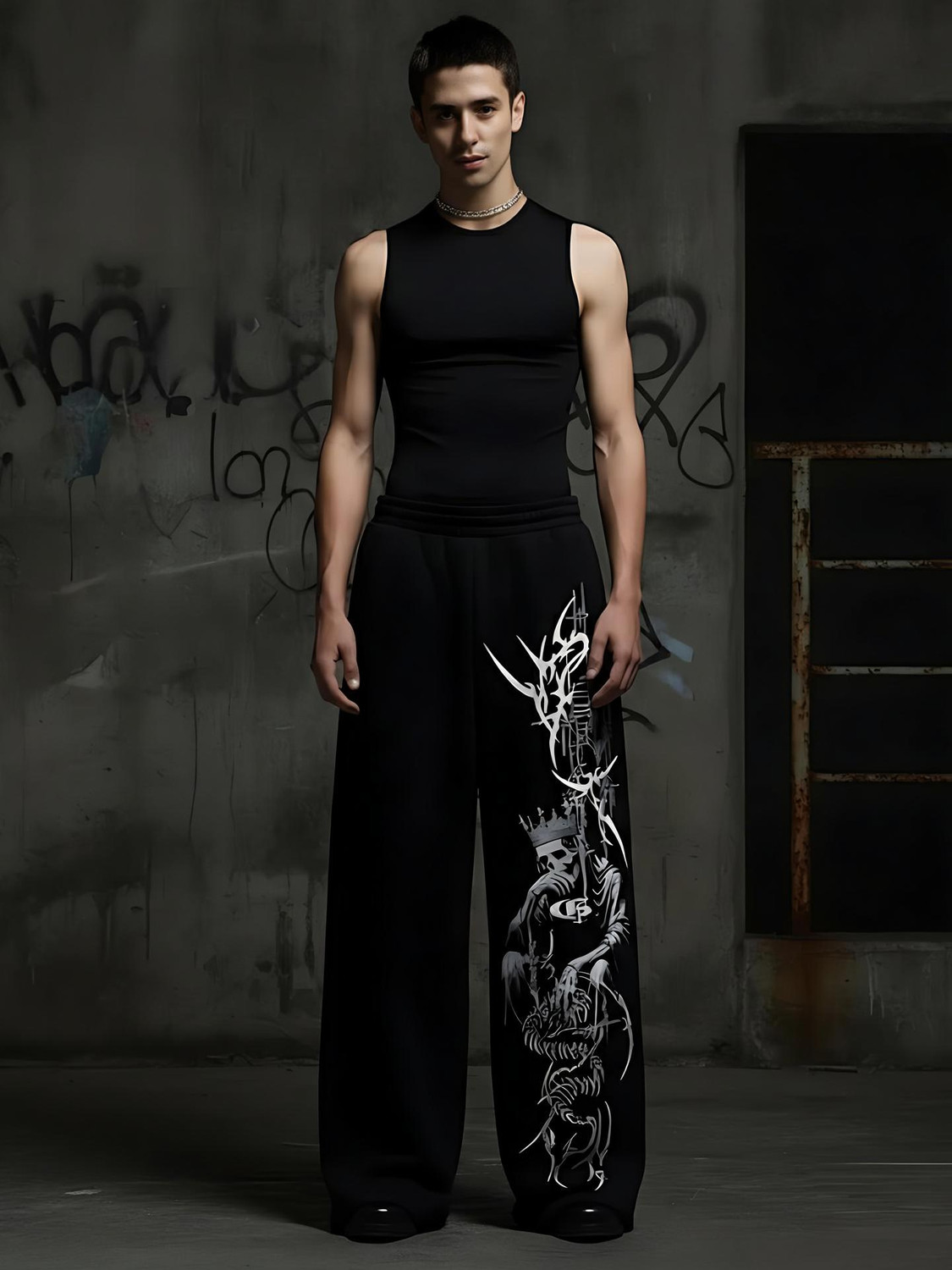 Image of RASKELYBAX Men Printed Black Track Pants