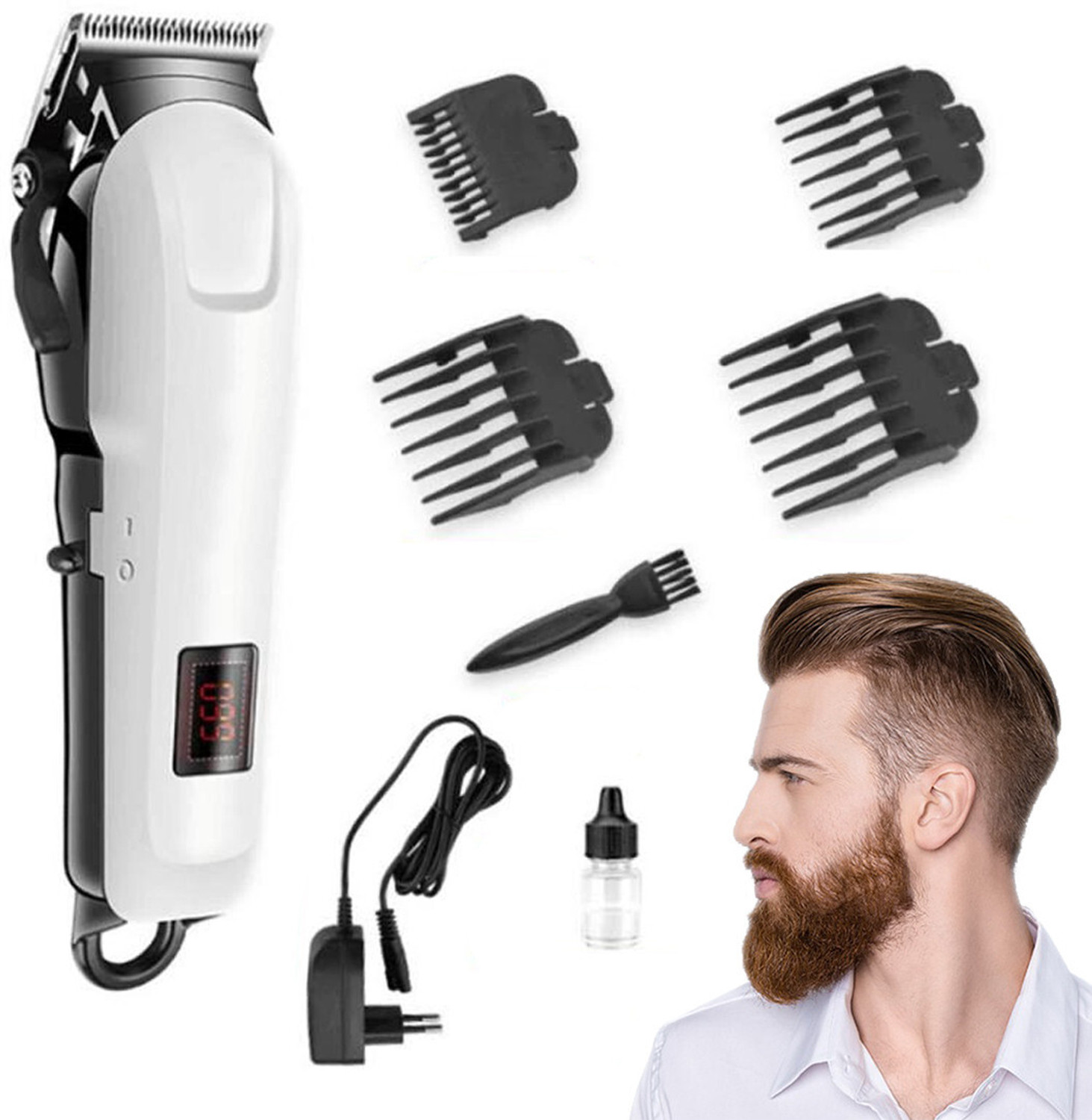 Image of Kemei km-4803 Heavy Duty Corded Hair Clippers for Barber Hair Trimmer Clippers Trimmer 0 min Runtime 4 Length Settings (White)