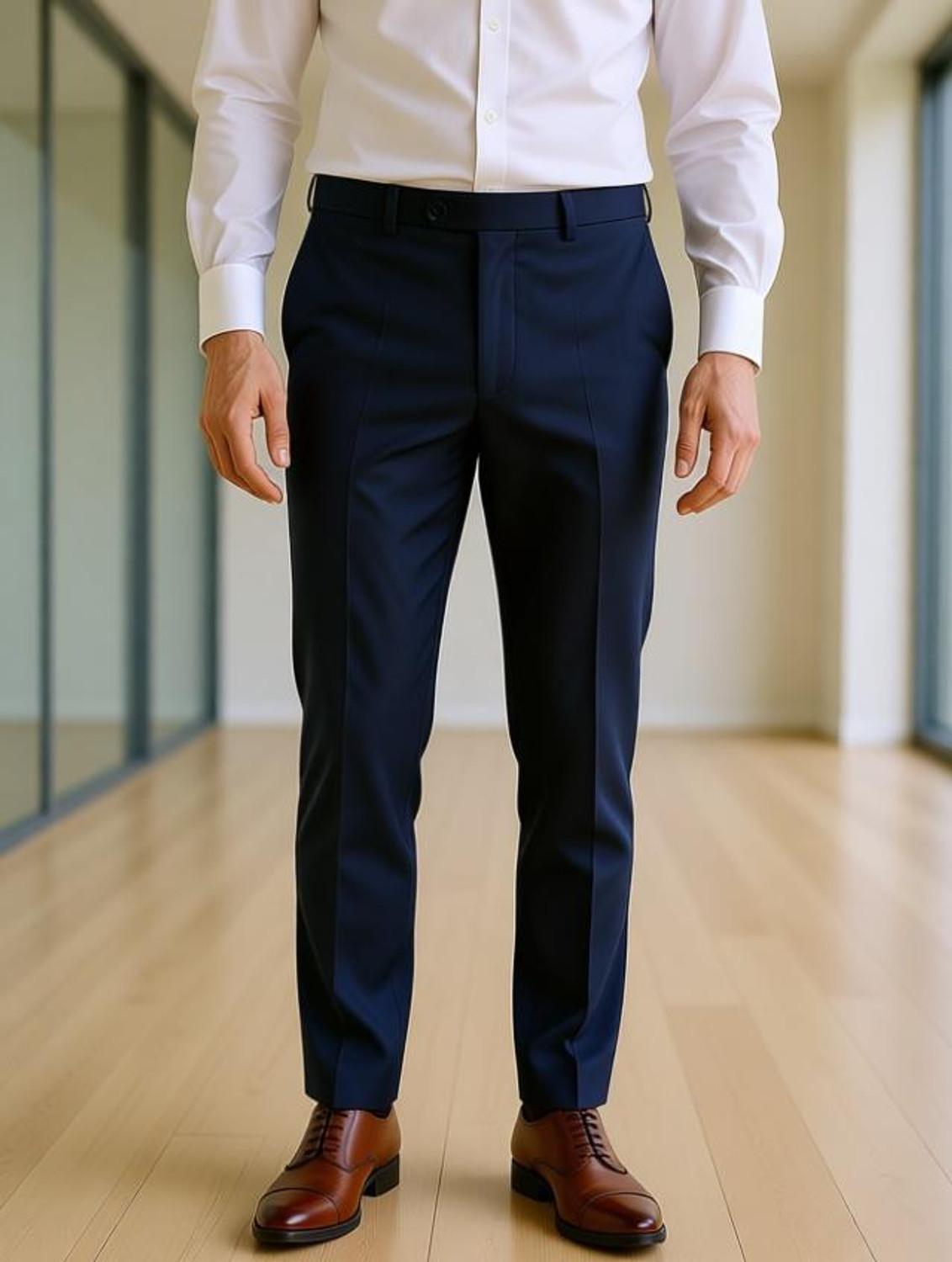 Image of AENT Regular Fit Men Dark Blue Trousers
