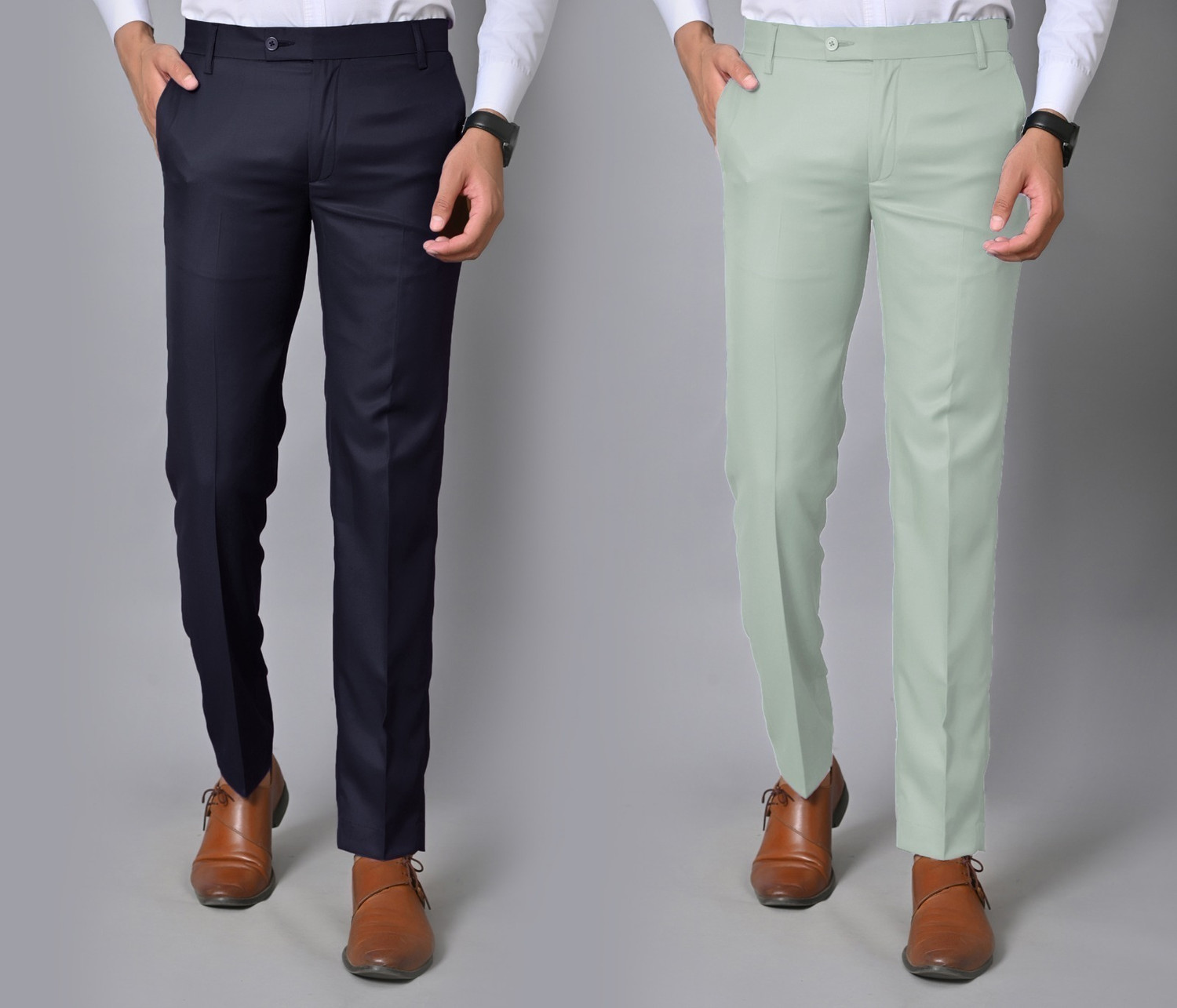 Image of Sucheh Gwalior Pack of 2 Men Regular Fit Grey Cotton Blend Trousers