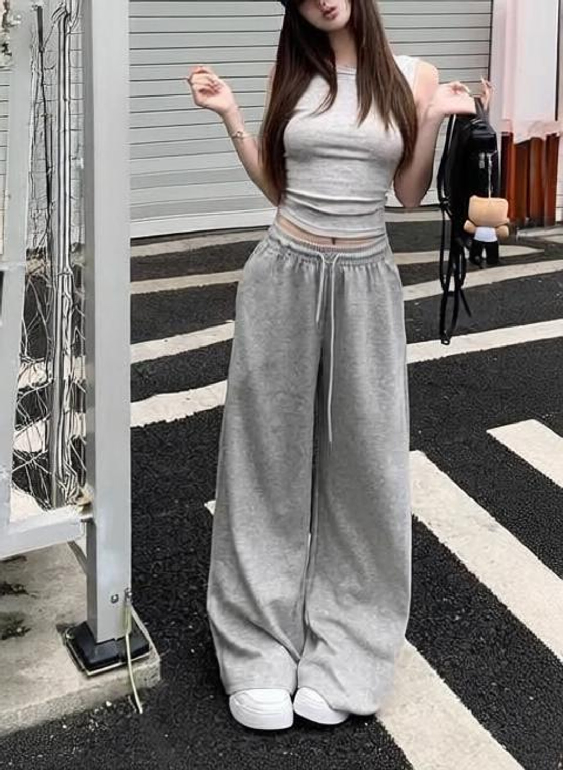 Image of L Fashion Fashion Women Flared Grey Polyester Trousers