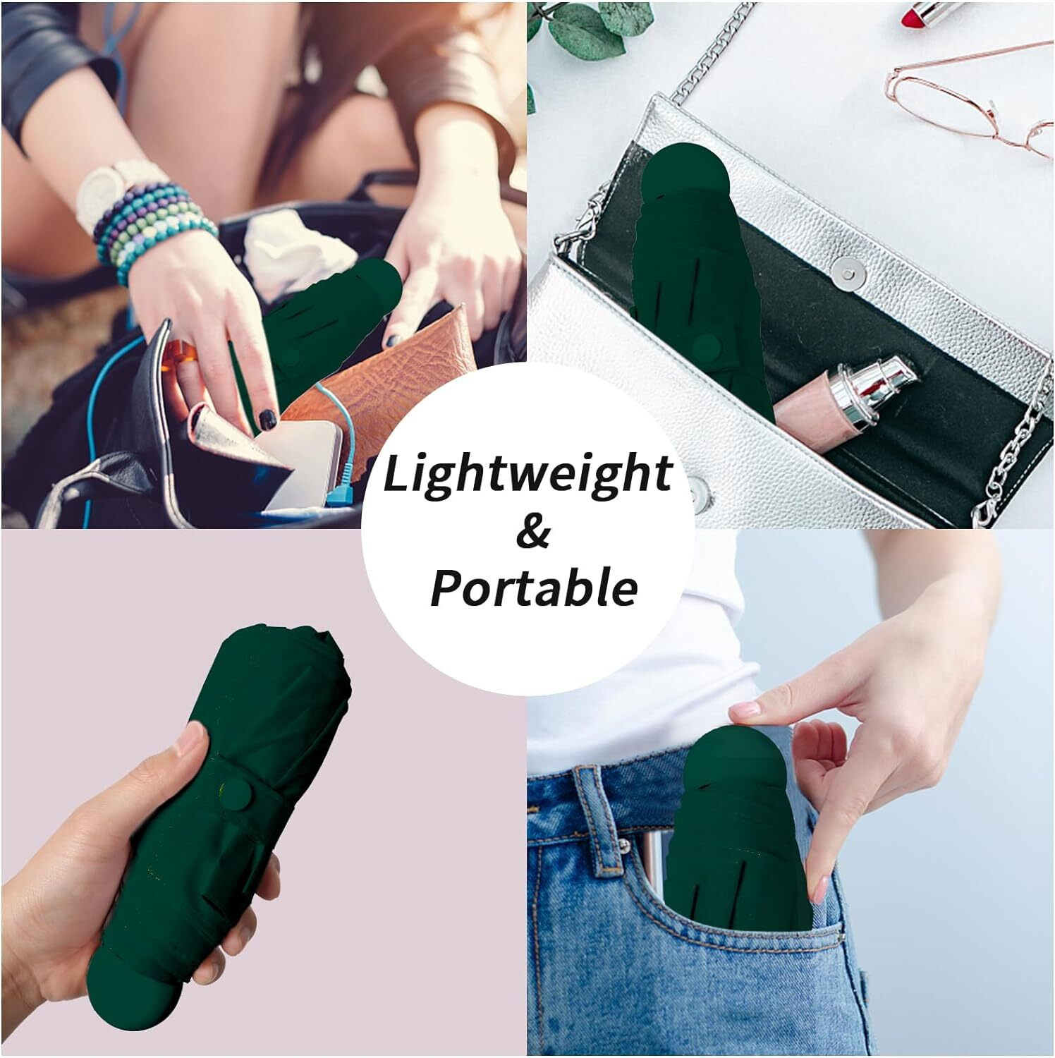 Image of CITRODA Pocket Travel Umbrella Windproof (Manual Open) Sun Rain Mini Ultra-Light 2 Fold Umbrella (Green)