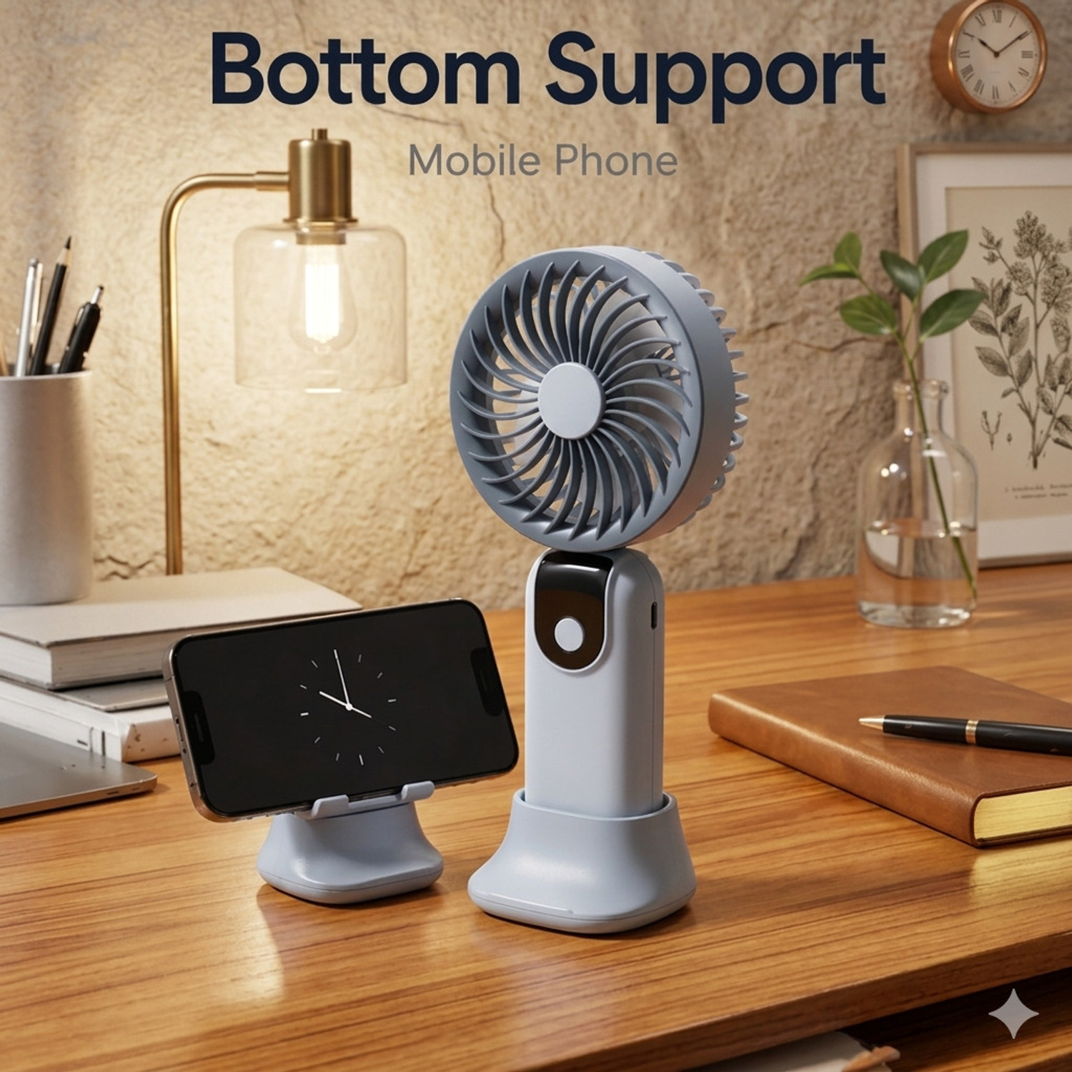 Image of One94Store Premium Mini Fan, 3-Speed Mode, USB Charging Fan, Hand Fan, 1800mAh Battery, Silent High Airflow USB Fan (Grey)