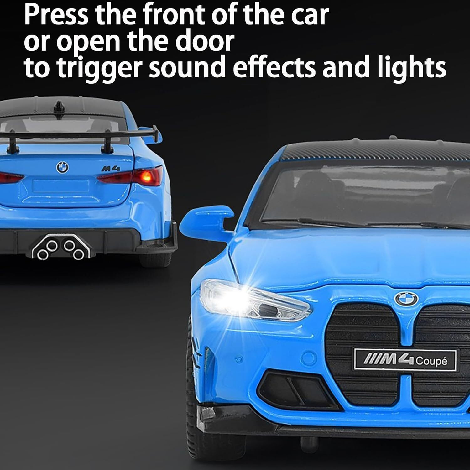 Image of CountryLink M4 1:32 Diecast Alloy Car Toy Pull Back Action with Sound Light Open Doors (Blue)