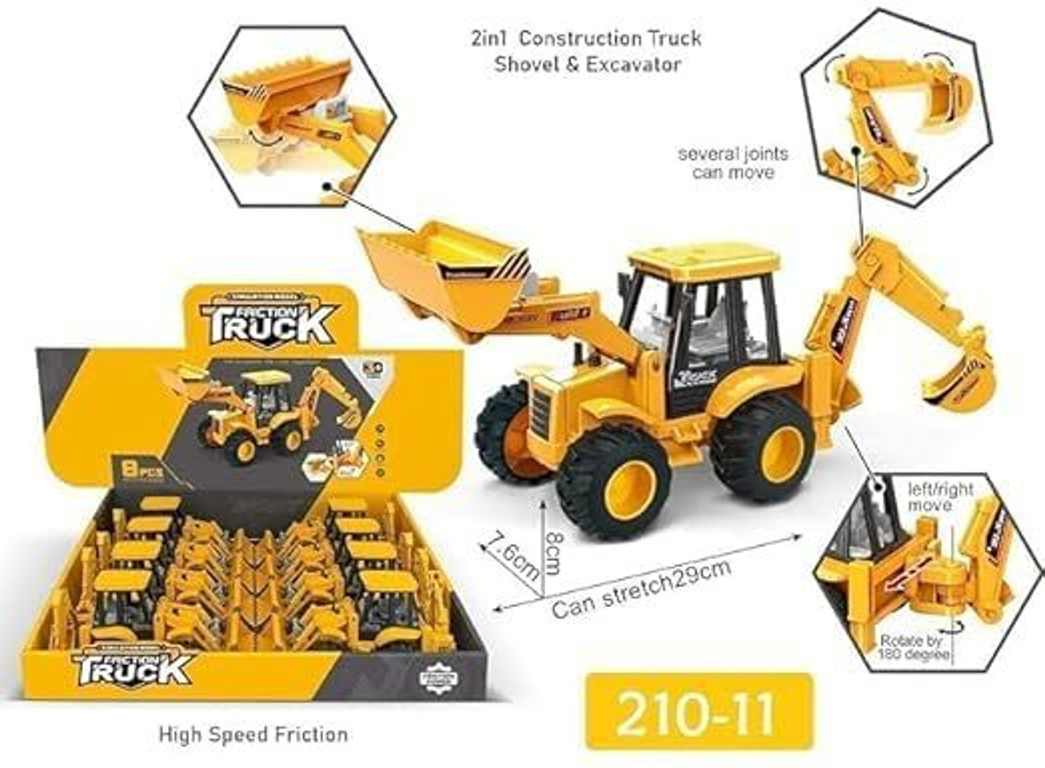 Image of hda group JCB Constructio Friction Toy (Yellow, Pack of: 1)