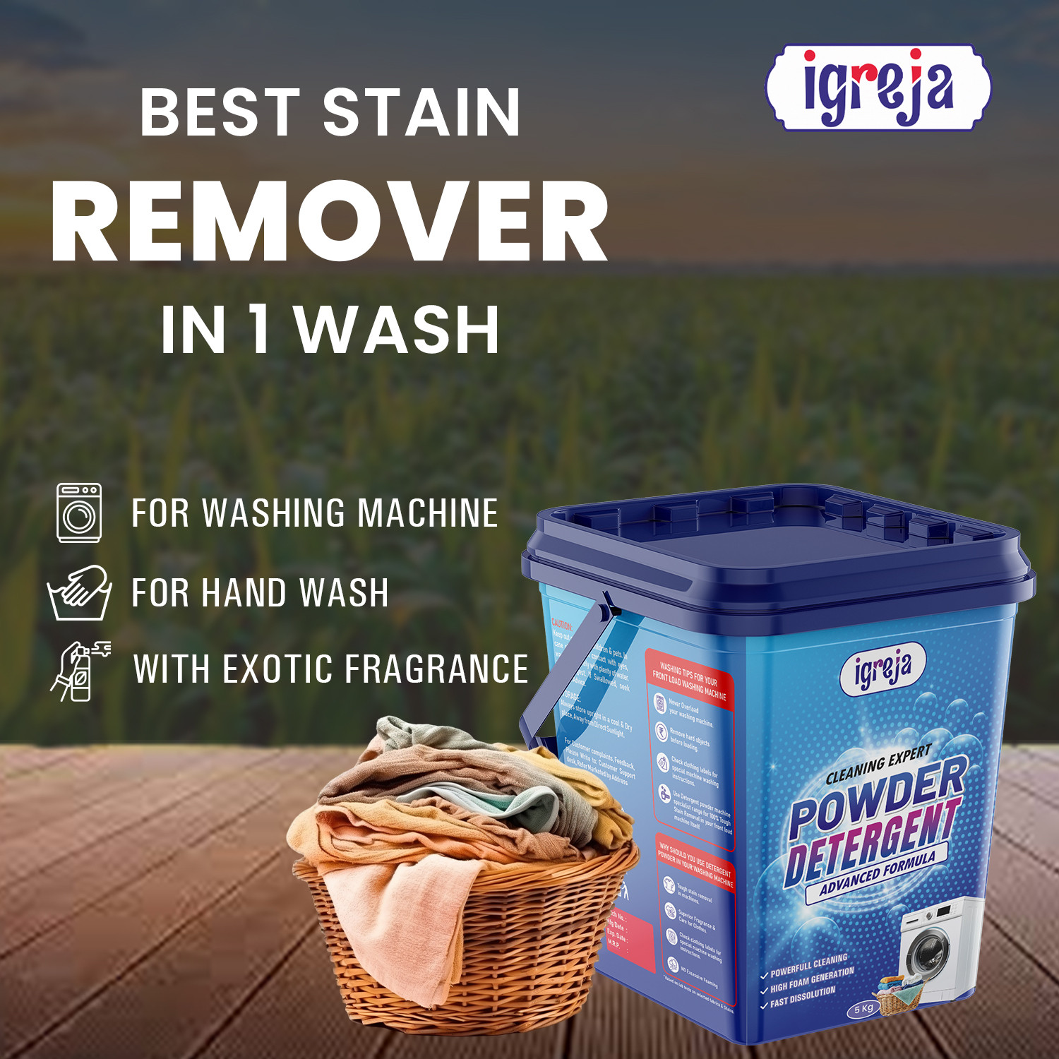 Image of IGREJA Bright Like New Front /Top Load Cleaning Expert Blue Detergent Powder 5 kg Detergent Powder (Fresh) (10 kg)