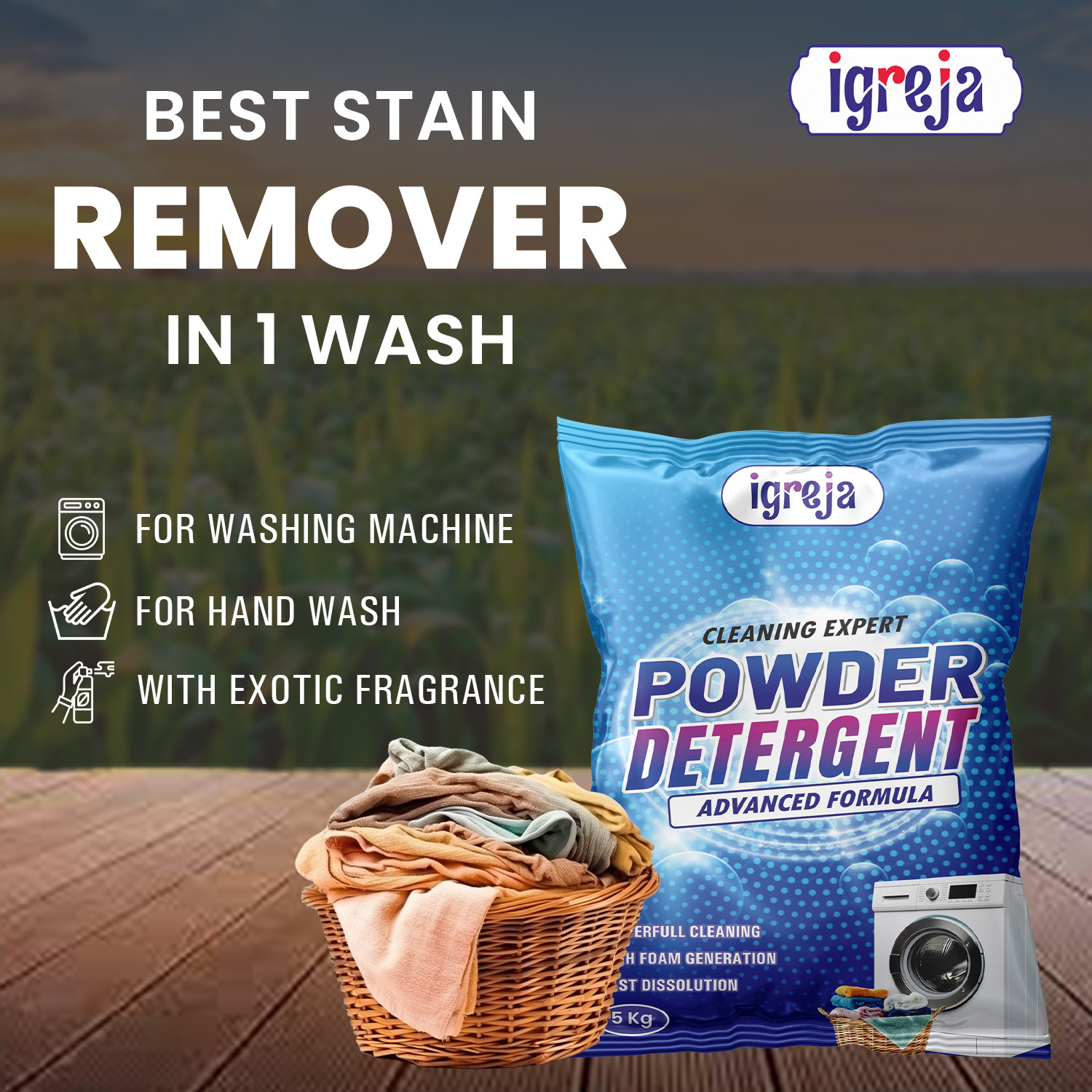 Image of IGREJA Cleaning Expert Power Detergent 10 kg | Powerful Cleaning & Fast Dissolution Detergent Powder (Fresh) (10 kg)