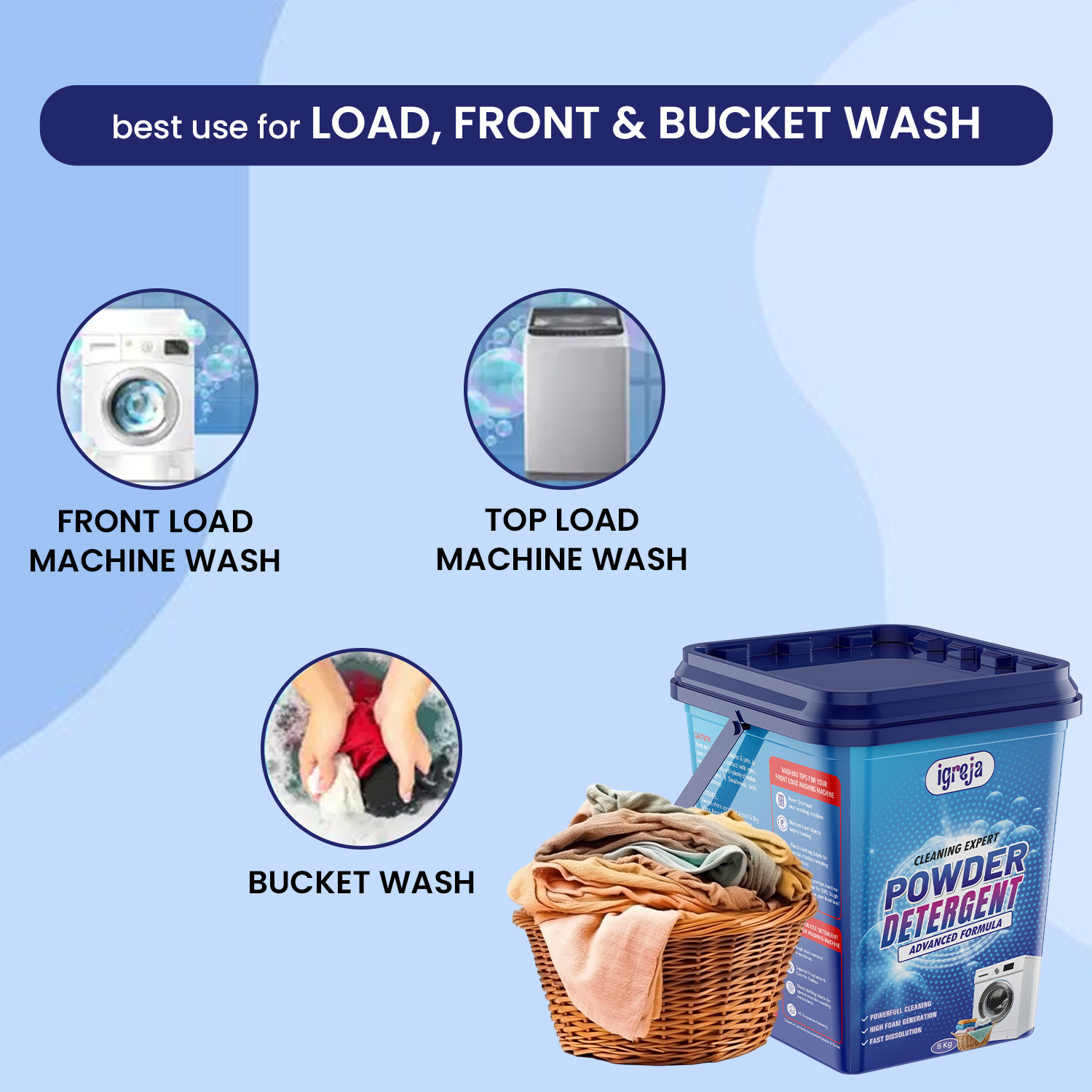 Image of IGREJA Bright Like New Front /Top Load Cleaning Expert Blue Detergent Powder 5 kg Detergent Powder (Fresh) (10 kg)