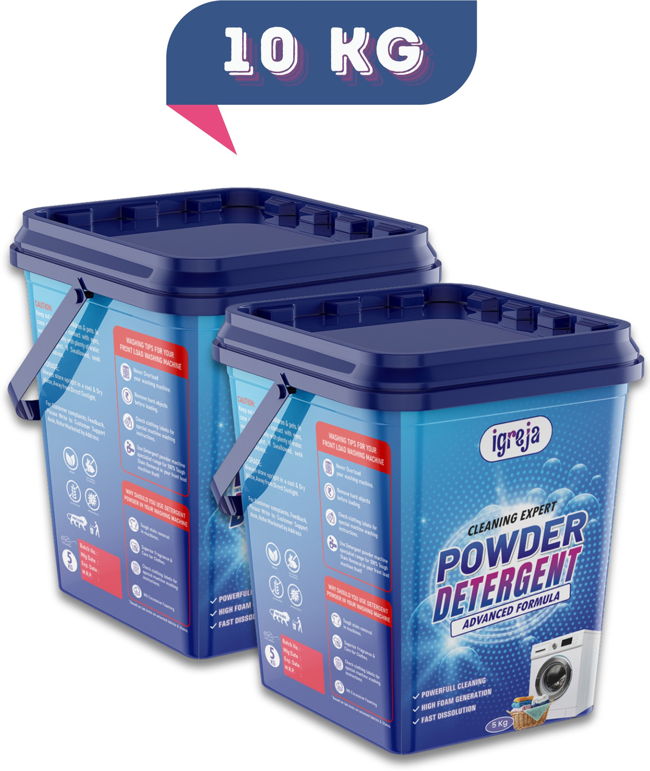 Image of IGREJA Bright Like New Front /Top Load Cleaning Expert Blue Detergent Powder 5 kg Detergent Powder (Fresh) (10 kg)