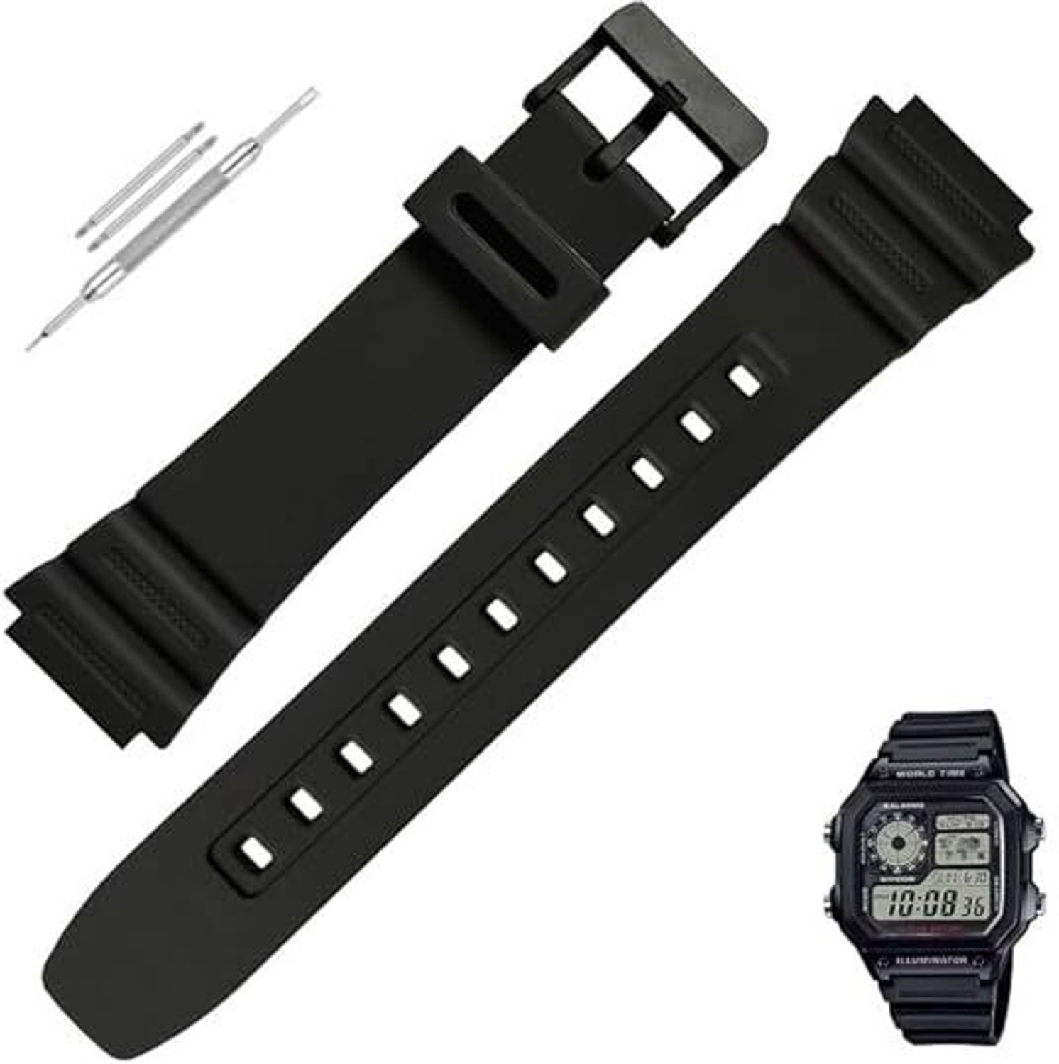 Image of DBLACK [CDS3]CASIO Strap Band for Men's G-SHOCK GD-120, GA-100, GA-110, GA-100C 16 mm Resin Watch Strap (Black)