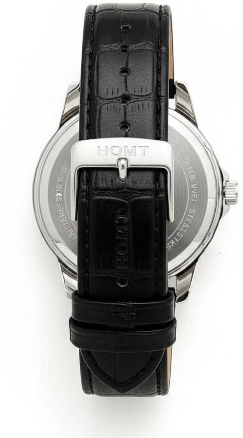 Image of homt Silver Dial Stainless Steel Black Strap Analog Watch - For Men T0043SL01 - 38mm #JustHere