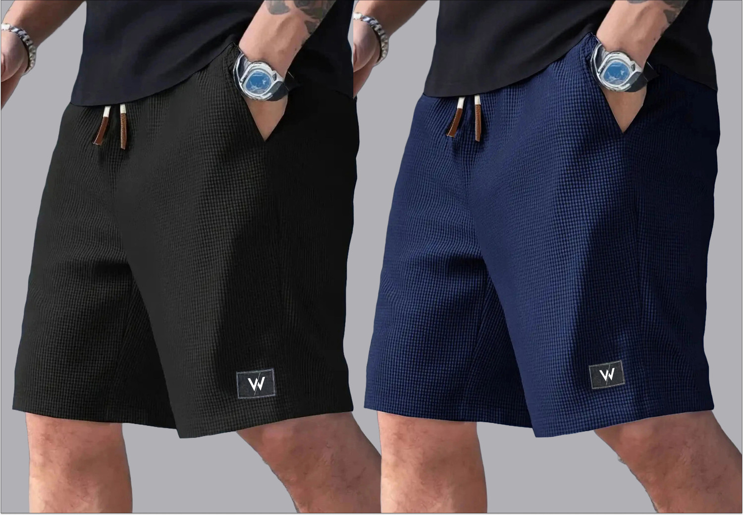 Image of Qvick Self Design Men Black, Black Cargo Shorts