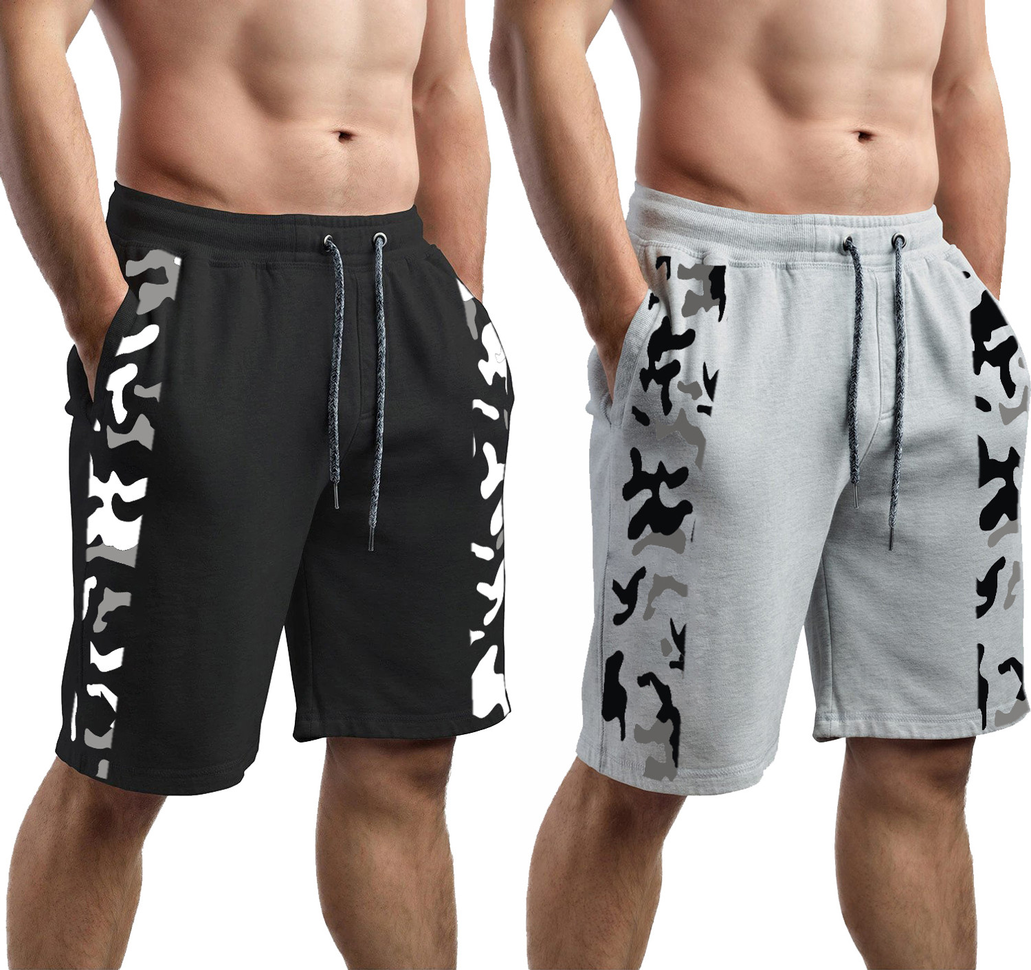 Image of HOTFITS Pack of 2 Solid Men Multicolor Basic Shorts
