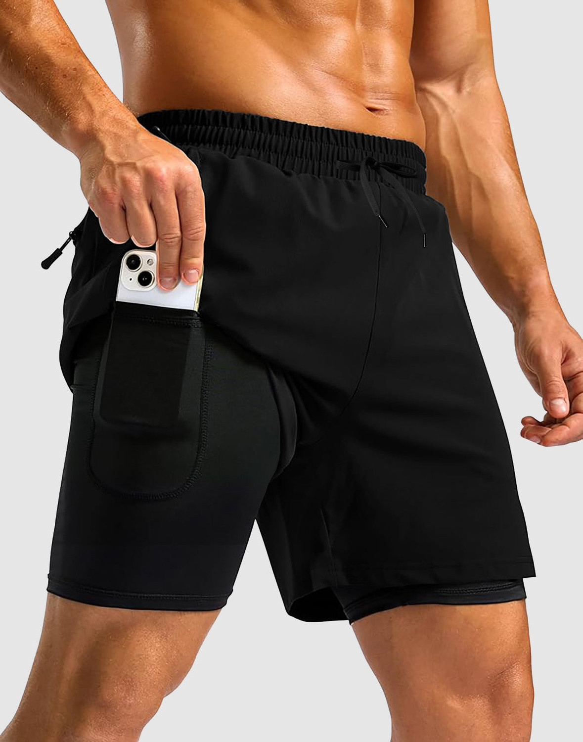 Image of FINWIN Solid Men Black Gym Shorts