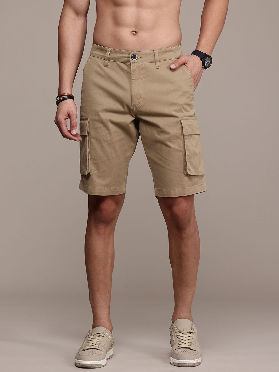 Image of CRIMSOUNE CLUB Solid Men Khaki Cargo Shorts