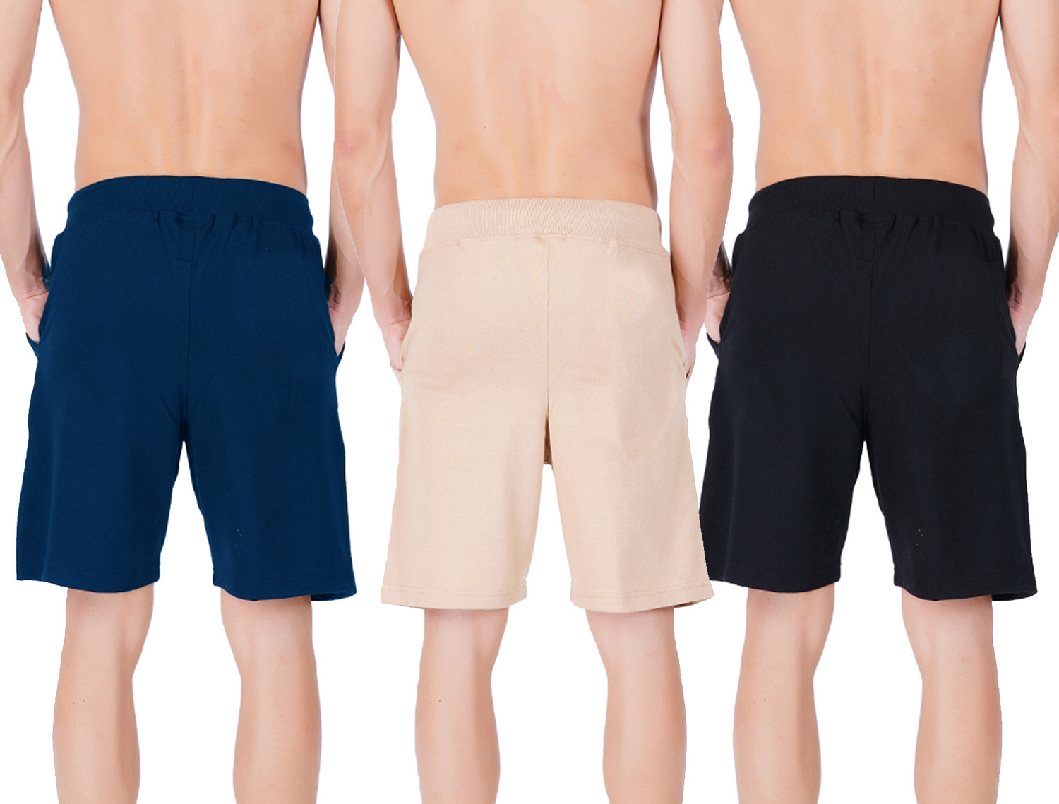 Image of Southcity Pack of 3 Graphic Print Men Blue, Beige, Black Regular Shorts