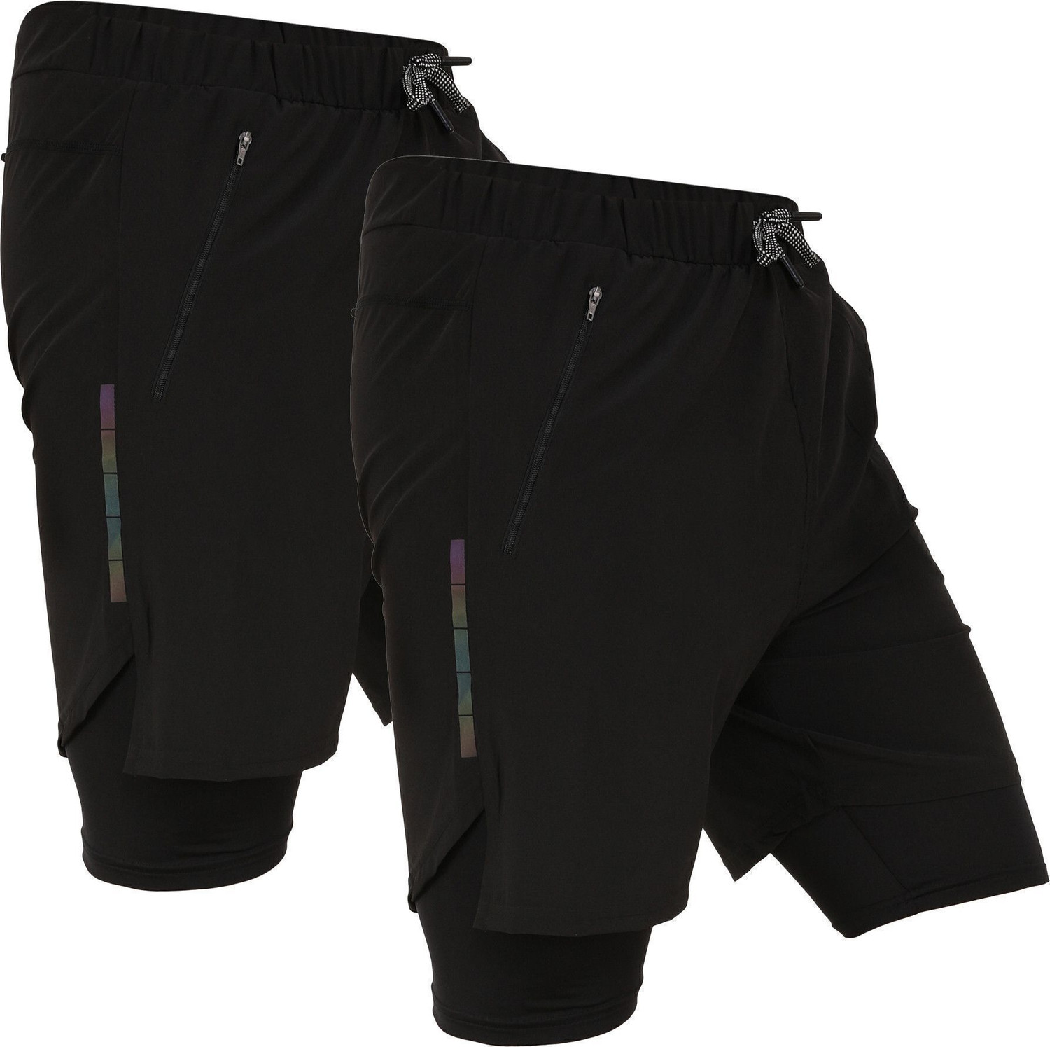 Image of NINQ Solid, Striped Men Black Compression Shorts