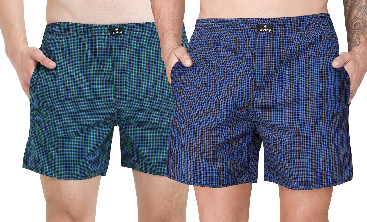 Image of TL Creation Pack of 2 Solid, Checkered Men Black, Dark Blue Casual Shorts