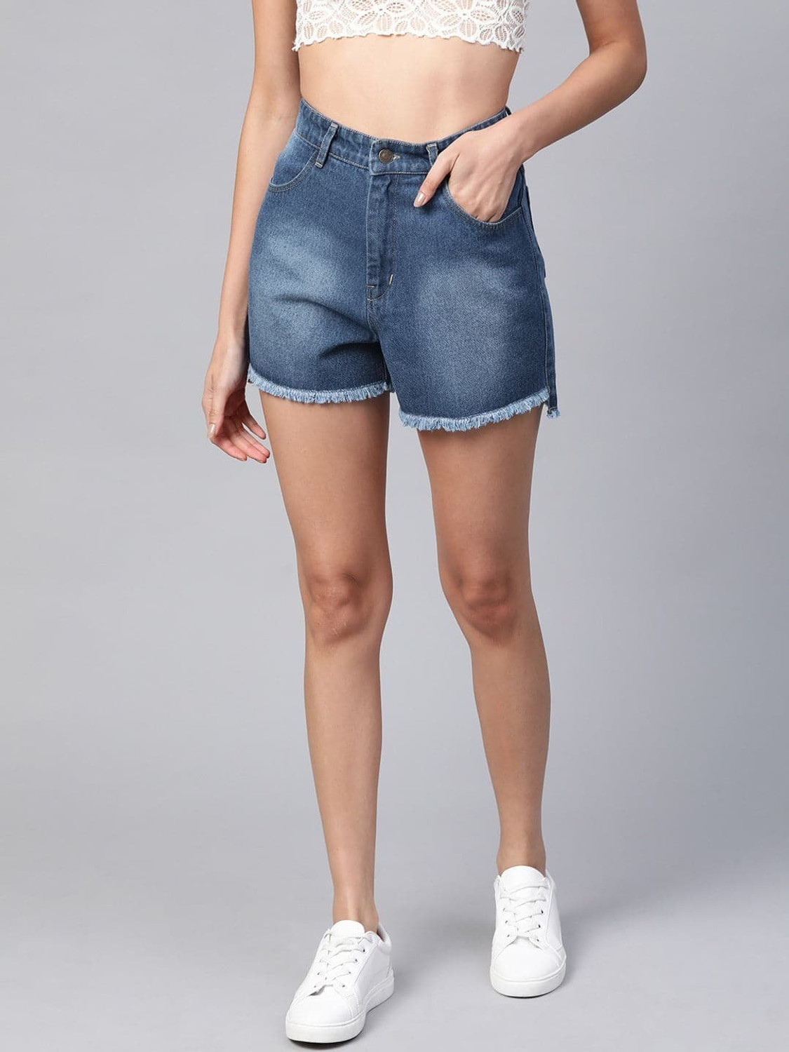 Image of Roadster Solid Women Denim Grey Denim Shorts