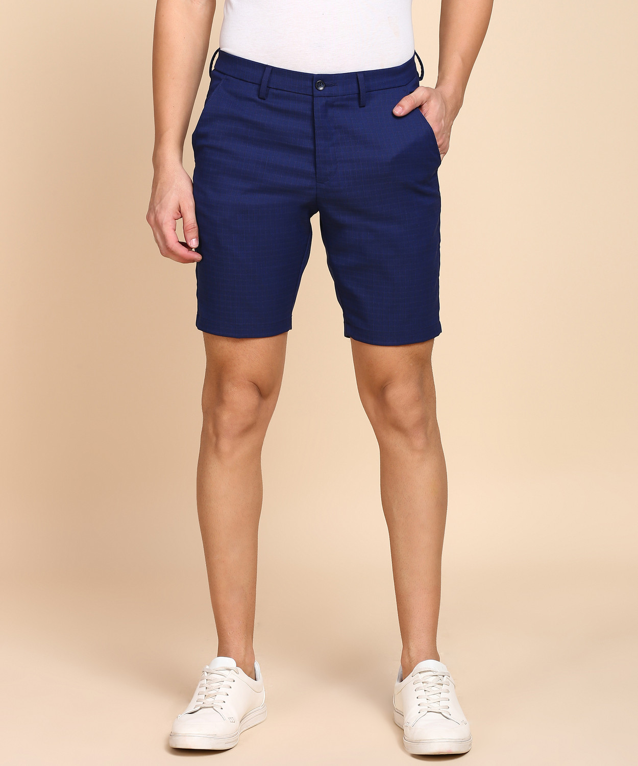 Image of TL Creation Pack of 2 Solid, Checkered Men Black, Dark Blue Casual Shorts