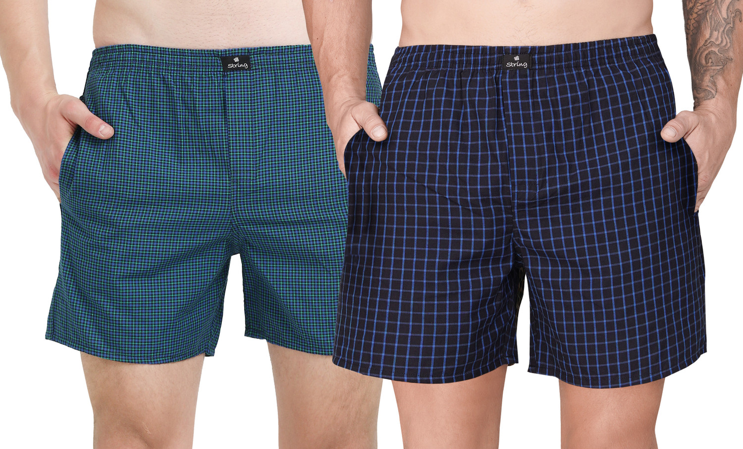 Image of TL Creation Pack of 2 Solid, Checkered Men Black, Dark Blue Casual Shorts