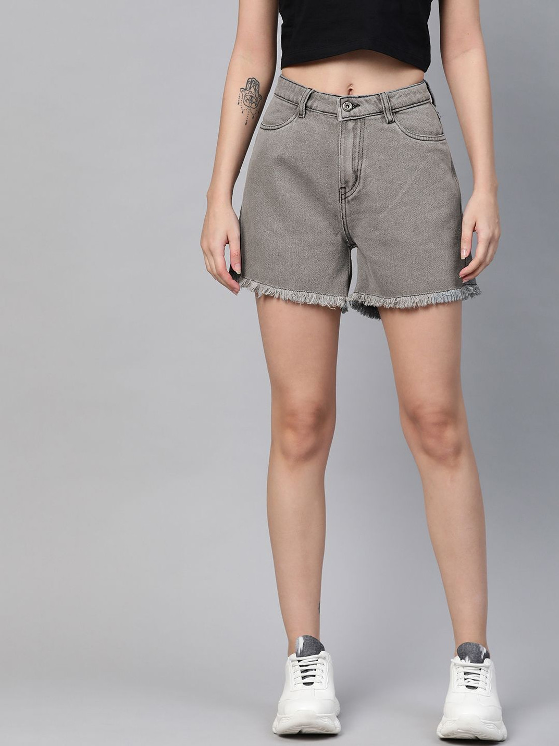 Image of Roadster Solid Women Denim Grey Denim Shorts