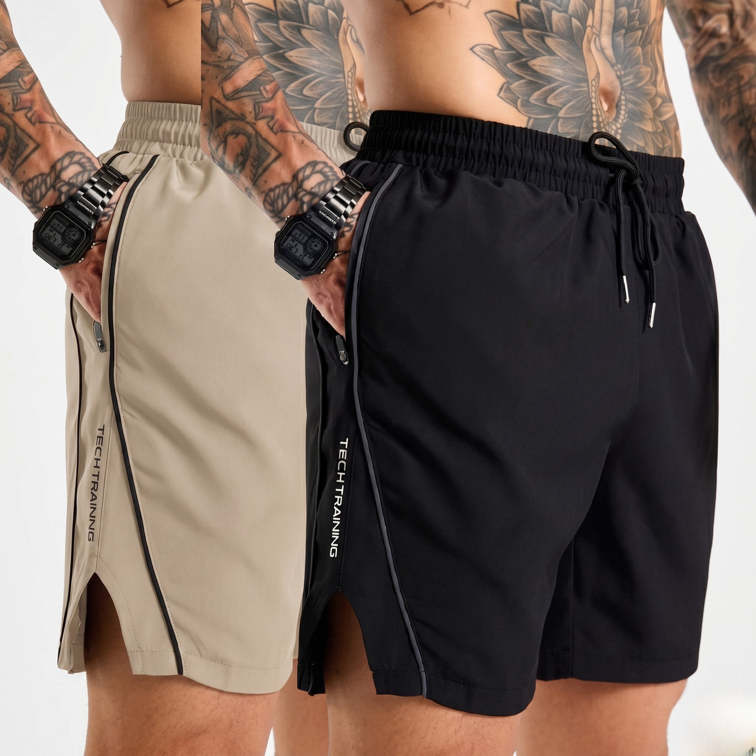 Image of FINWIN Solid Men Black Gym Shorts
